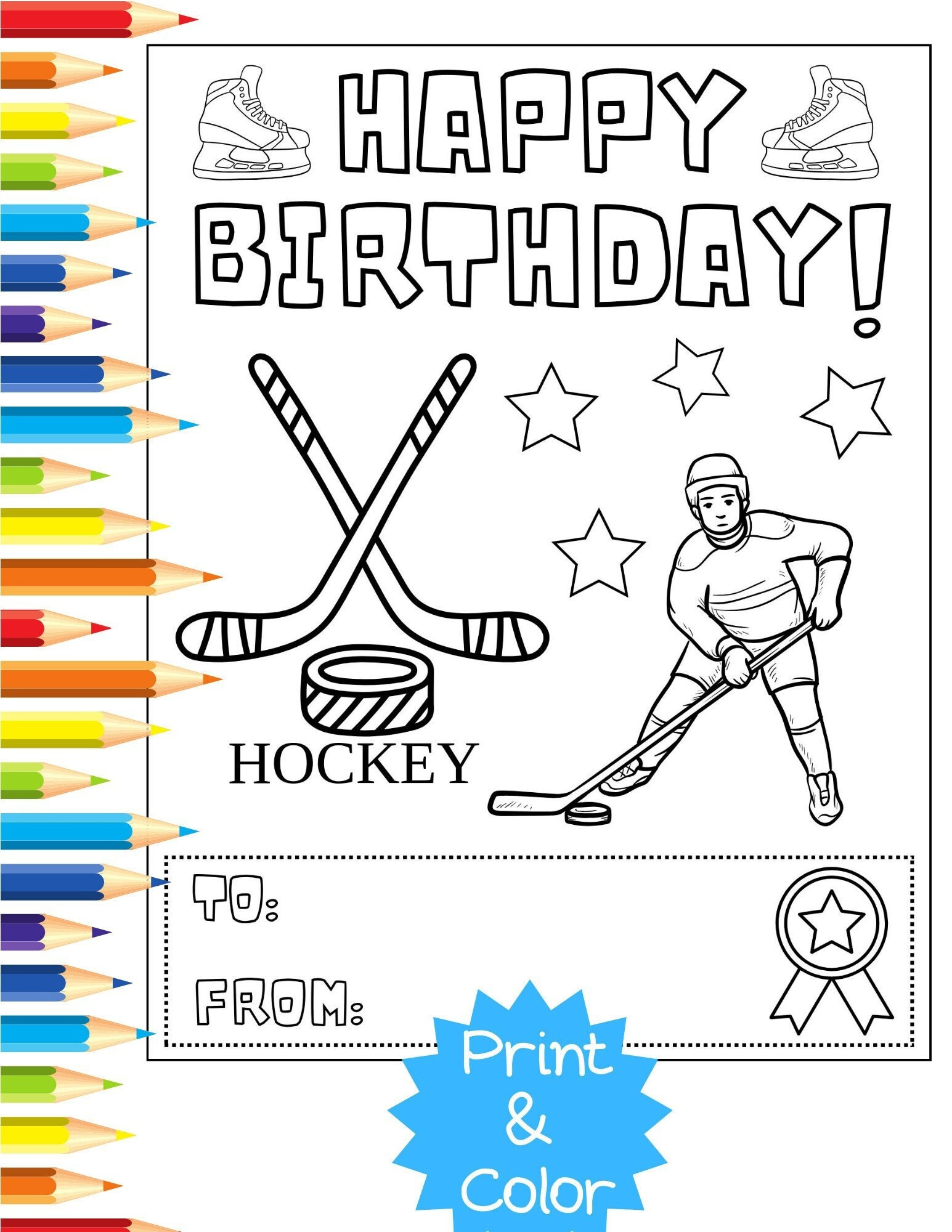 Hockey: Kids Happy Birthday Card Coloring Sheet Printable throughout Printable Hockey Birthday Cards