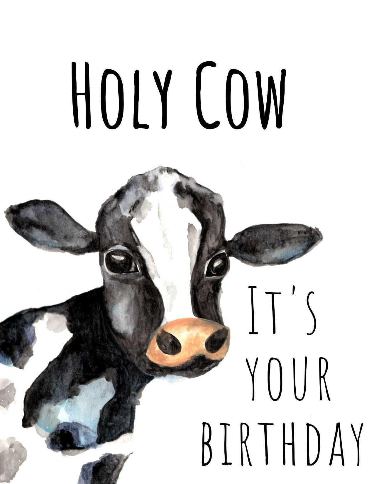 Holy Cow! Birthday Card |Funny, Personalized Watercolor Dairy throughout Cow Birthday Card Printable