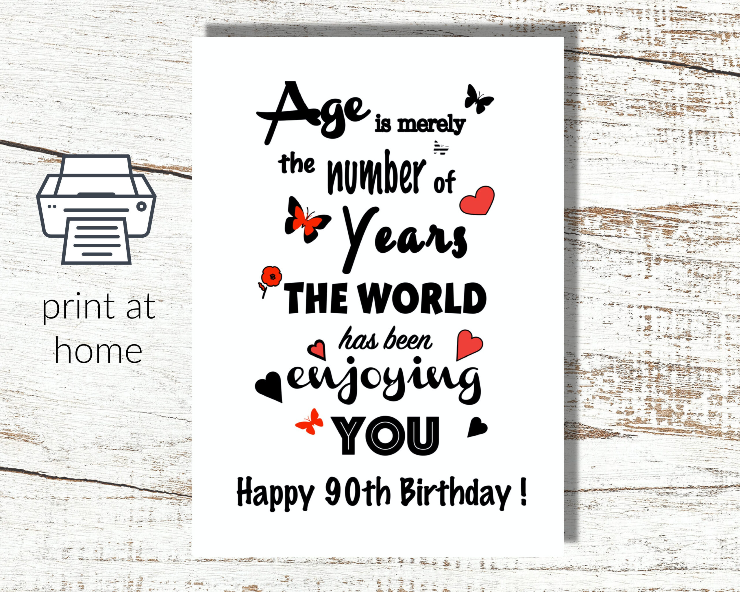 Instant Download 90Th Birthday Card To Download And Print At Home intended for 90th Birthday Card Printable