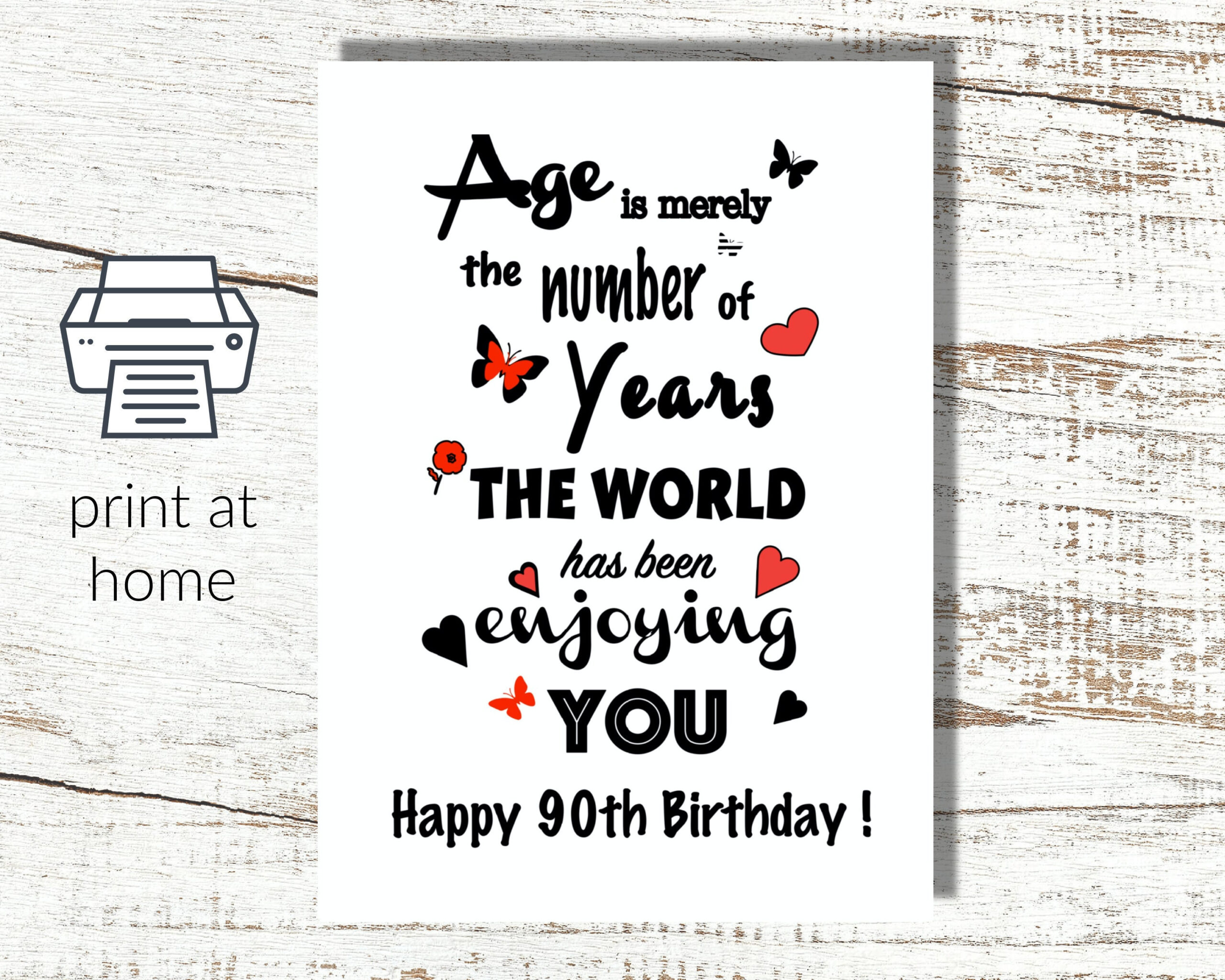 Instant Download 90Th Birthday Card To Download And Print At Home intended for Happy 90th Birthday Cards Printable