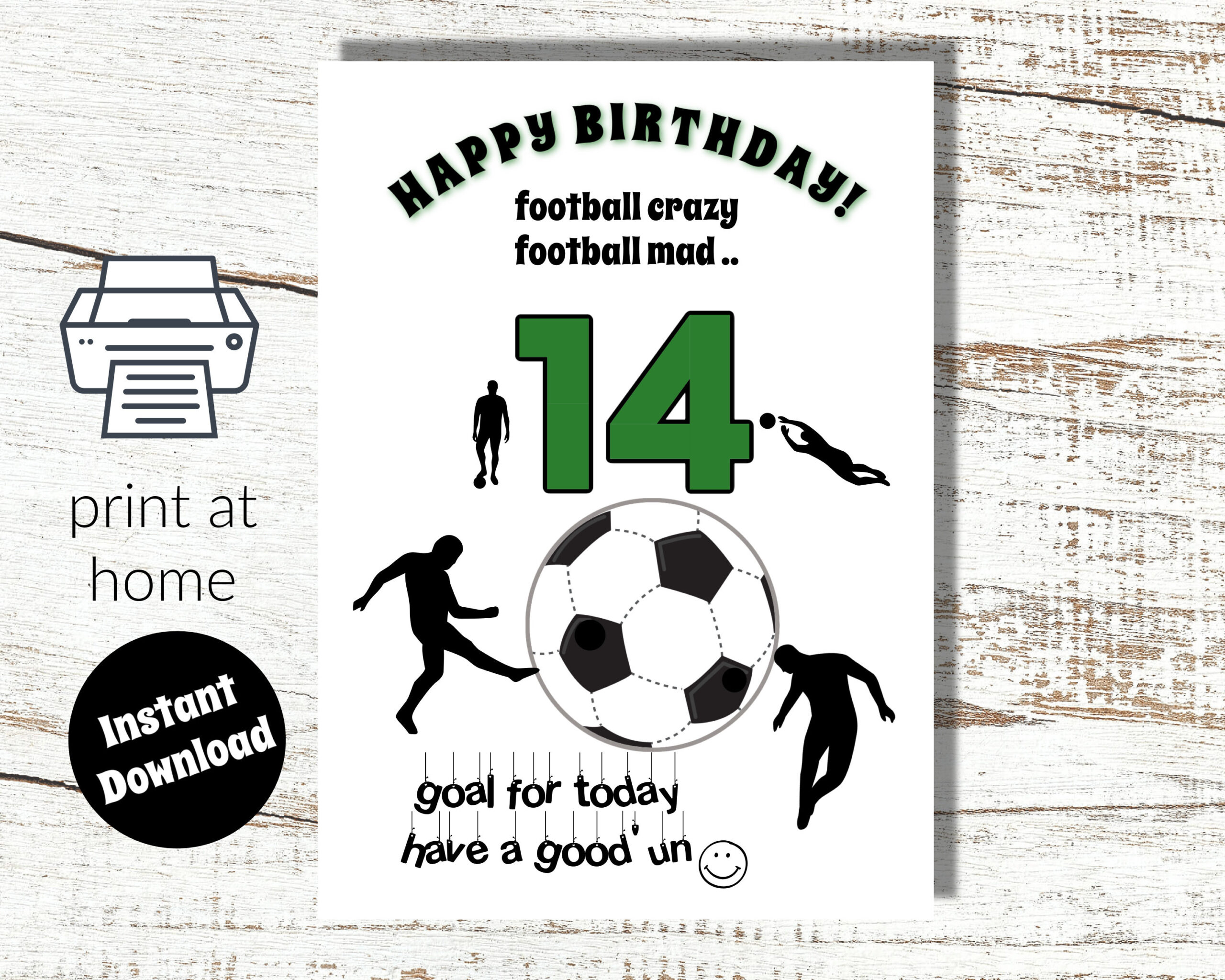 Instant Download And Print At Home 14Th Birthday Card For Football with regard to Printable Football Birthday Card