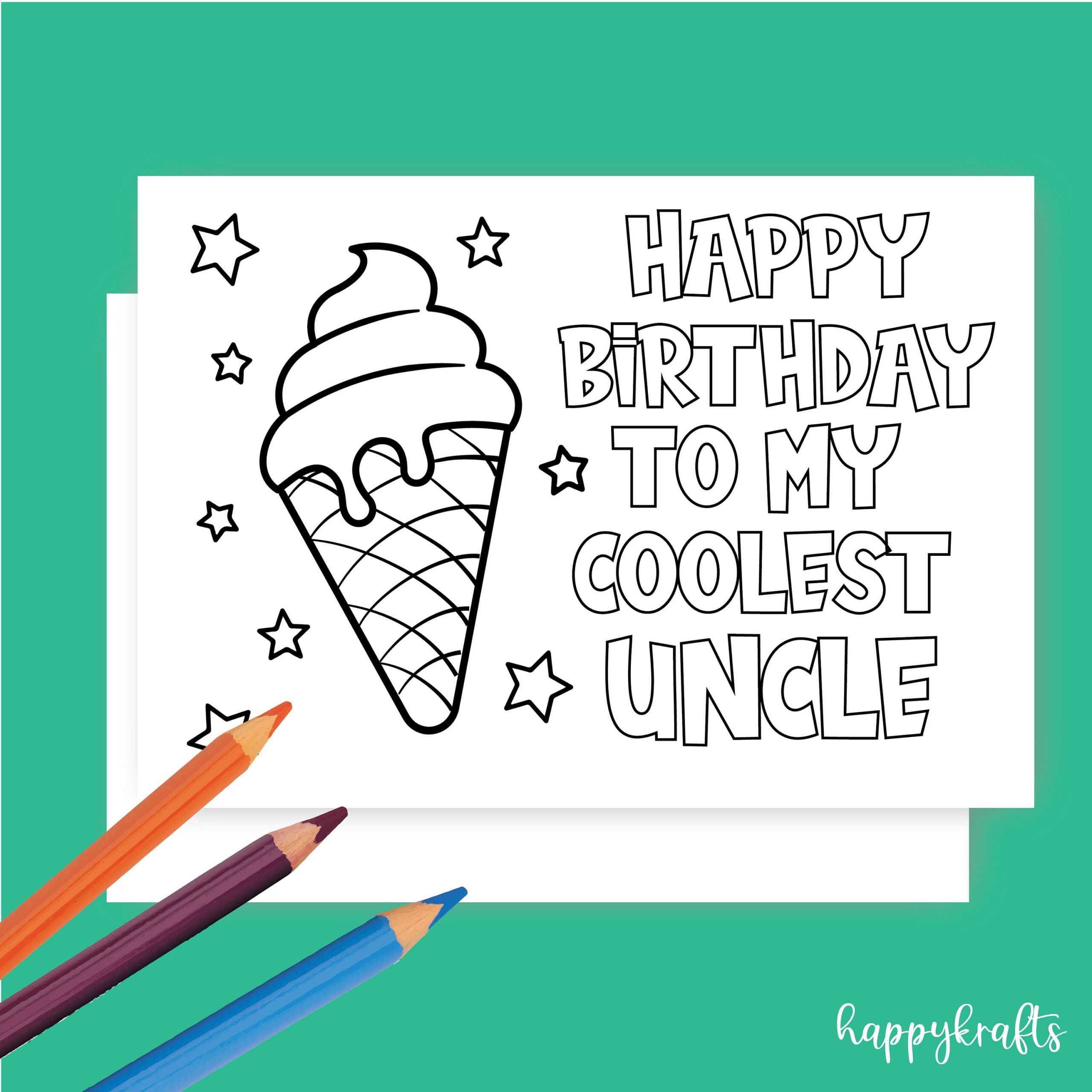 Instant Download Coloring Greeting Card Happy Birthday Card For regarding Printable Uncle Birthday Cards