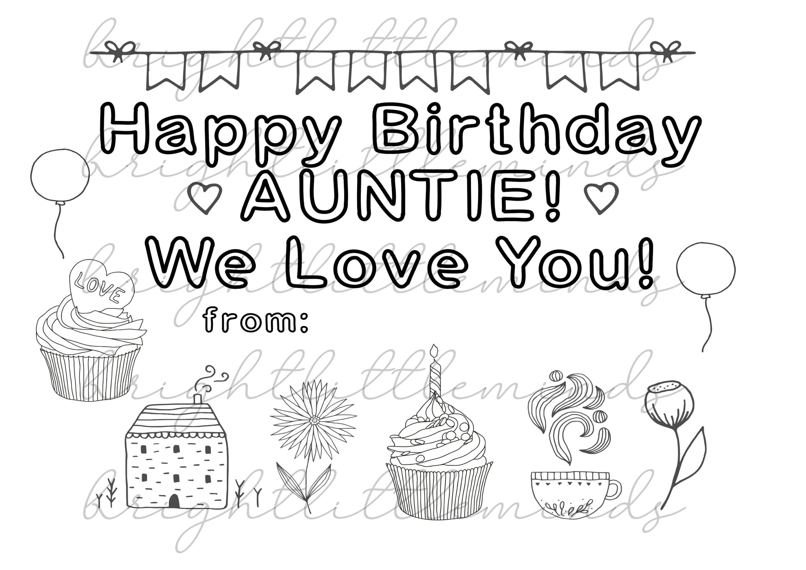 Instant Download Printable Happy Birthday Auntie Diy Kids Activity in Free Printable Birthday Cards For Aunt