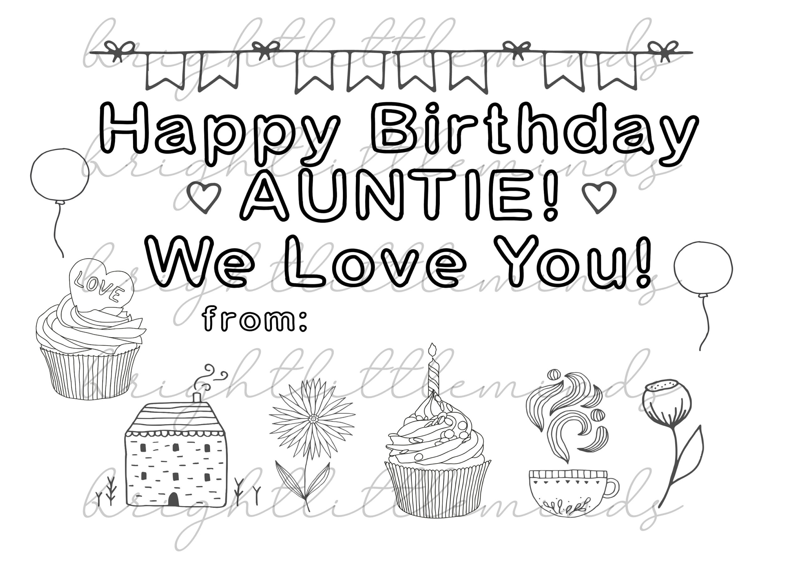 Instant Download Printable Happy Birthday Auntie Diy Kids Activity inside Printable Birthday Cards Aunt