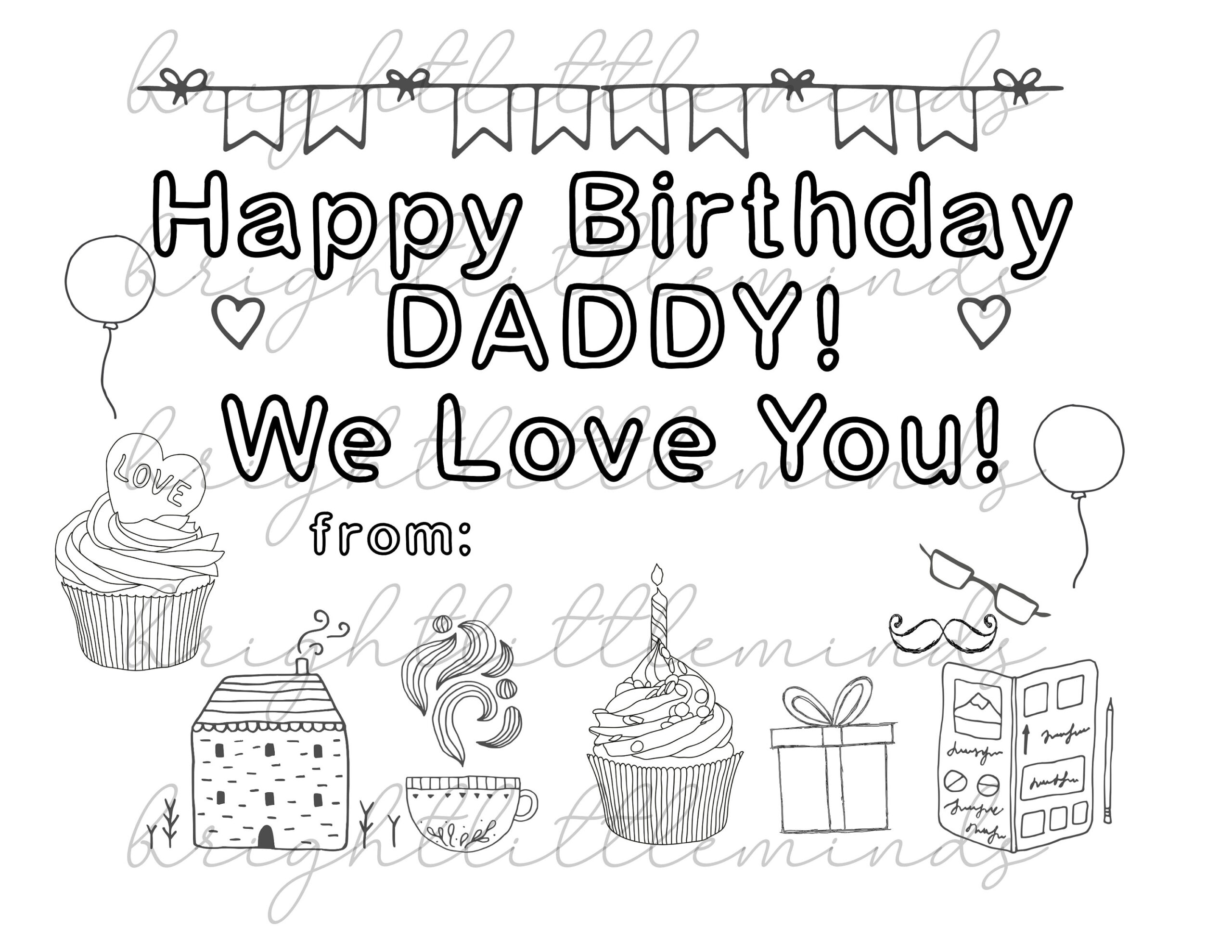 Instant Download | Printable | Happy Birthday Daddy | Diy Kids Activity Coloring | Gift | Fun Card Madekids | Letter A4 Pdf in Printable Happy Birthday Dad Cards