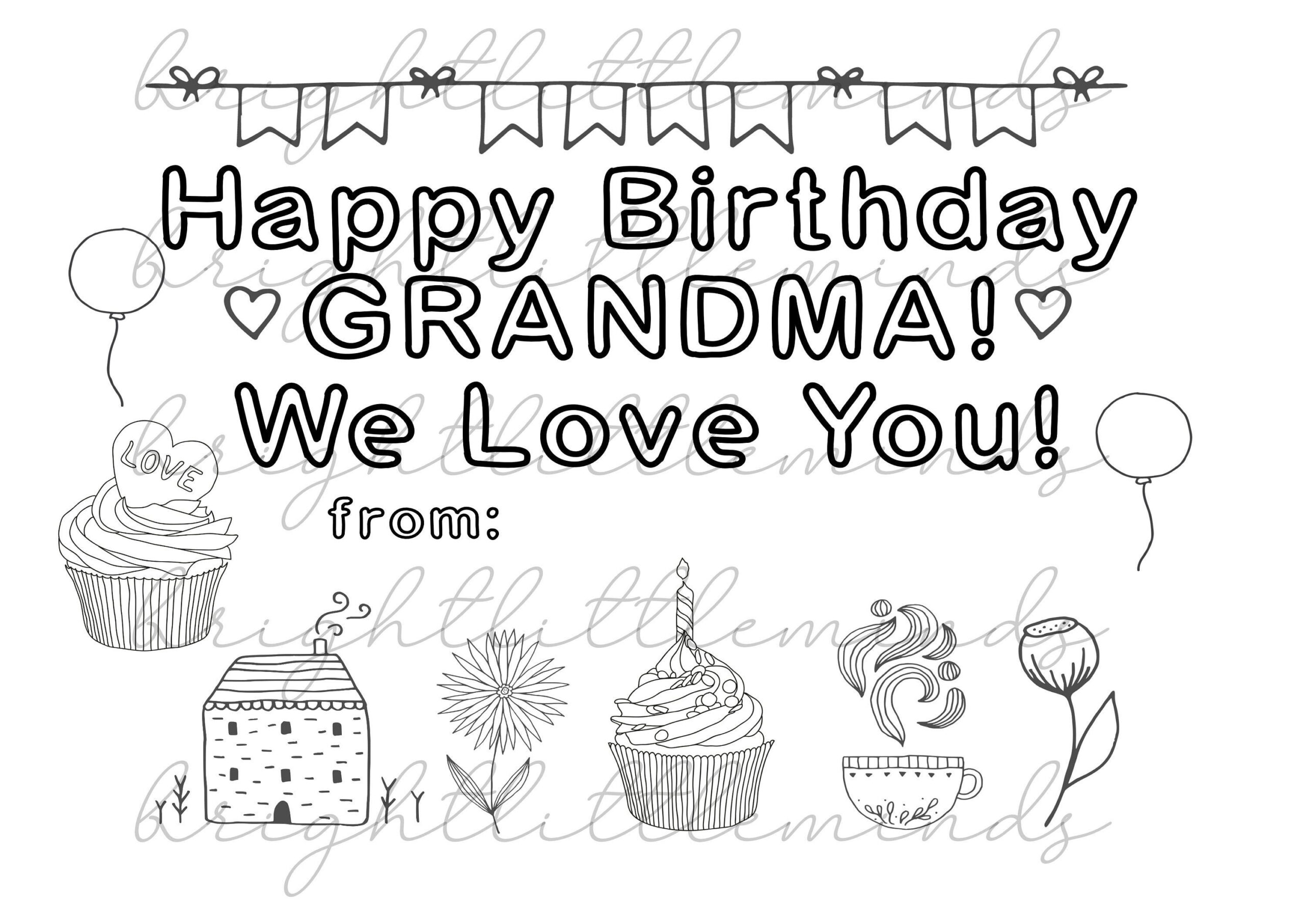 Instant Download Printable Happy Birthday Grandma Diy Kids in Happy Birthday Grandma Cards Printable