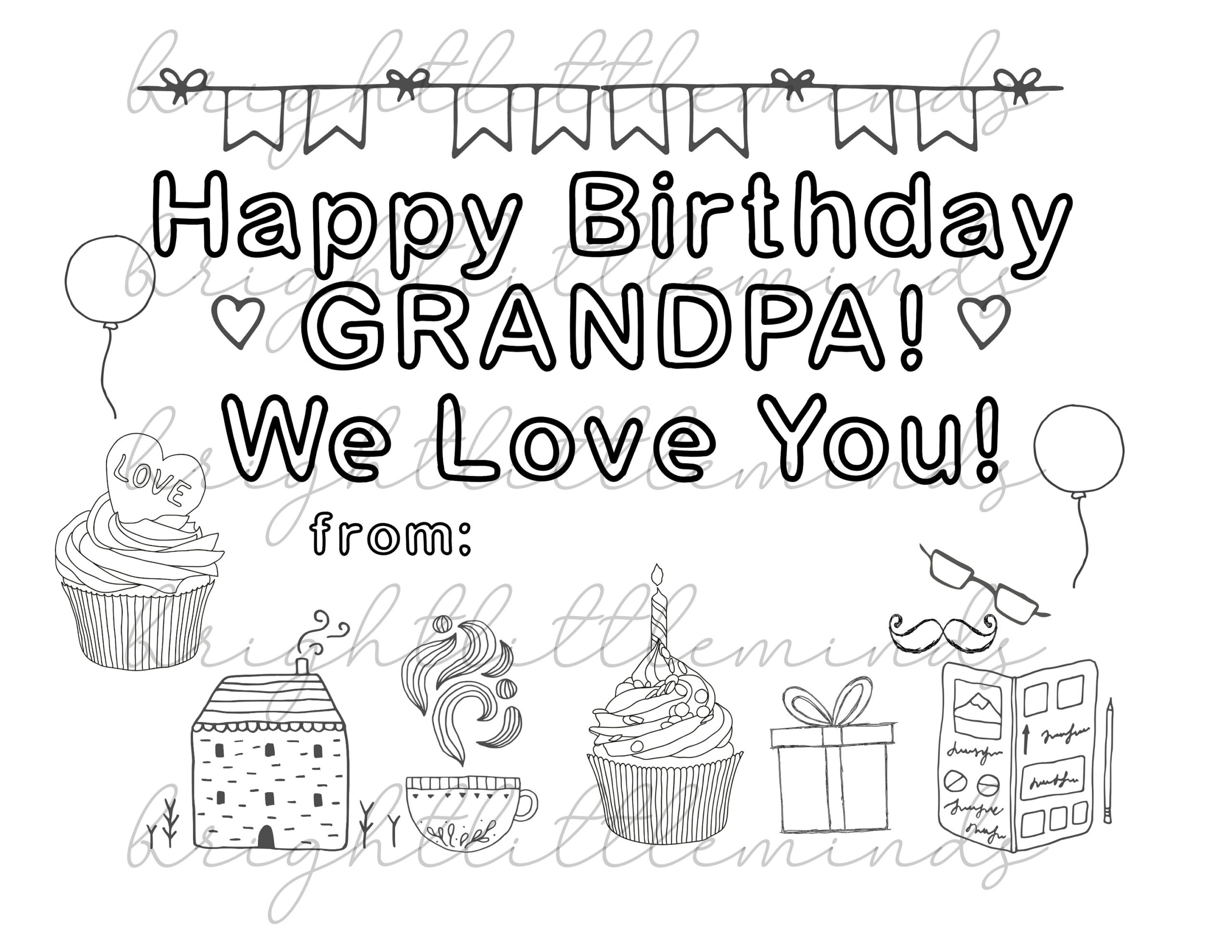 Instant Download Printable Happy Birthday Grandpa Diy Kids throughout Free Printable Coloring Birthday Cards For Grandpa