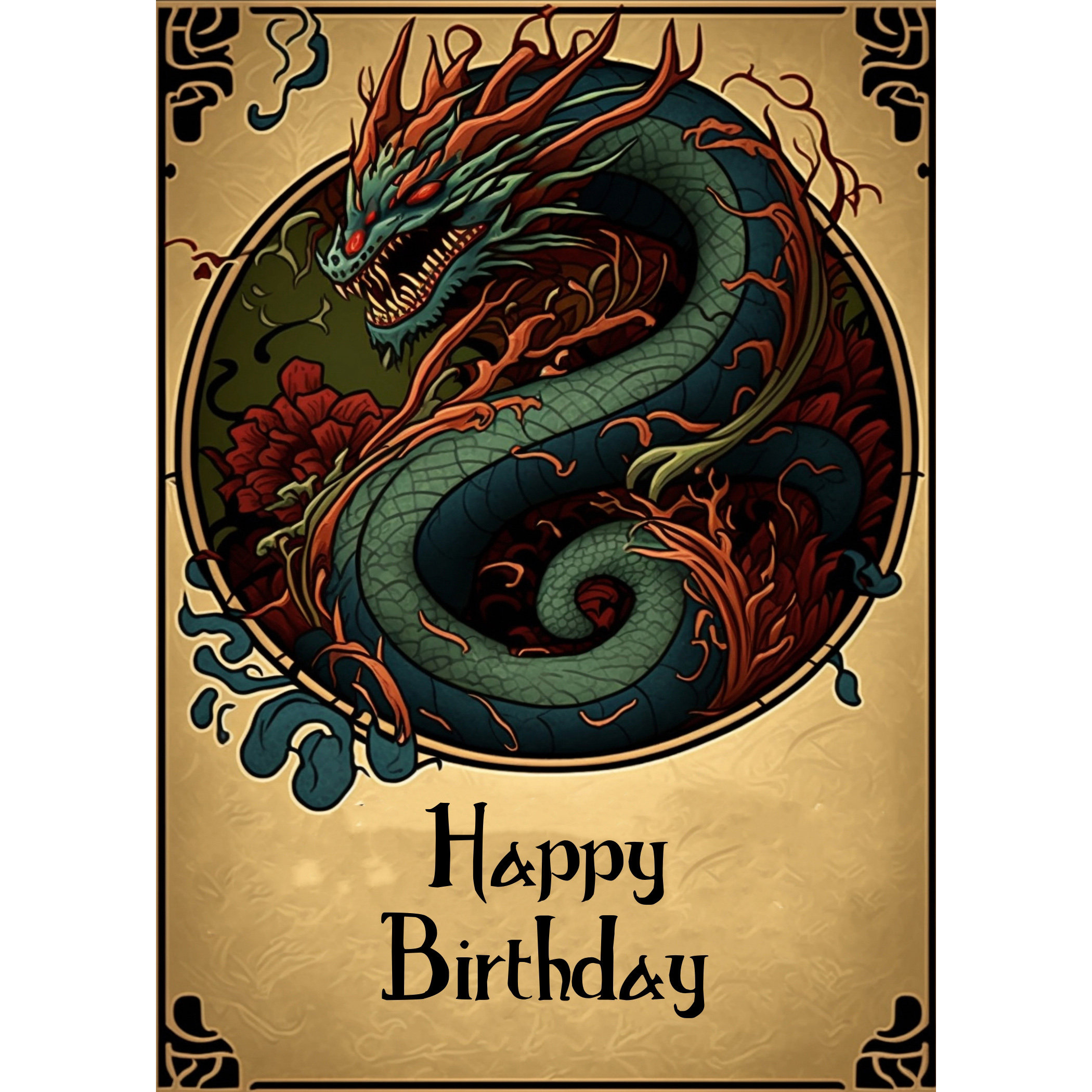 Japanese Dragon Birthday Card 5X7 Design Instant Download Print At regarding Dragon Birthday Cards Printable