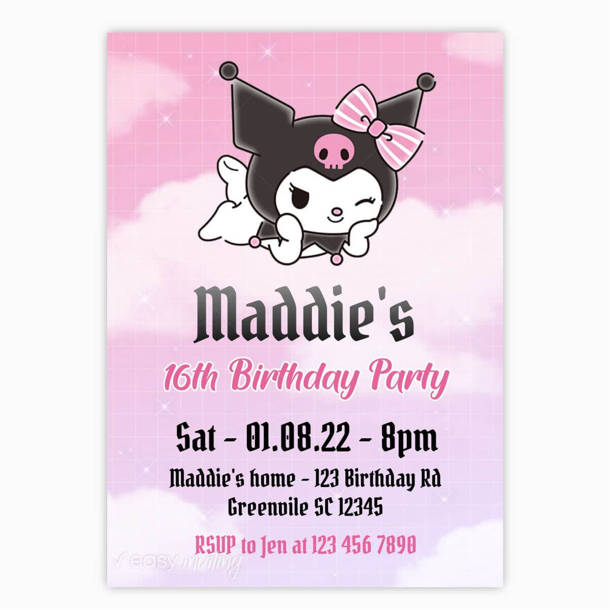 Kuromi Birthday Invitation - Edit It Yourself (Instant Download) intended for Printable Kuromi Birthday Card