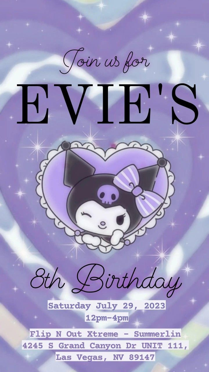 Kuromi Birthday Invitation within Printable Kuromi Birthday Card