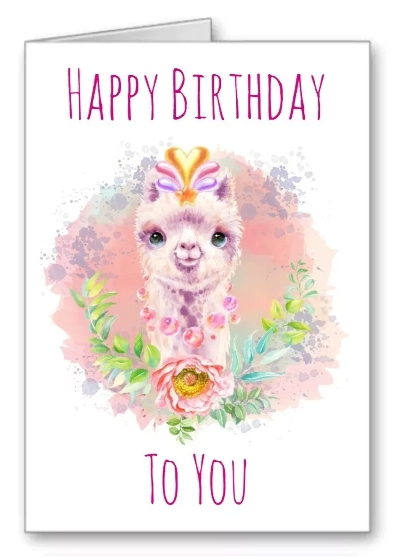 Llama Alpaka Geburtstagskarte Süß Aquarell Mädchen Alle Karte 3 Für 2 Happy Birt with Llama Birthday Card Printable