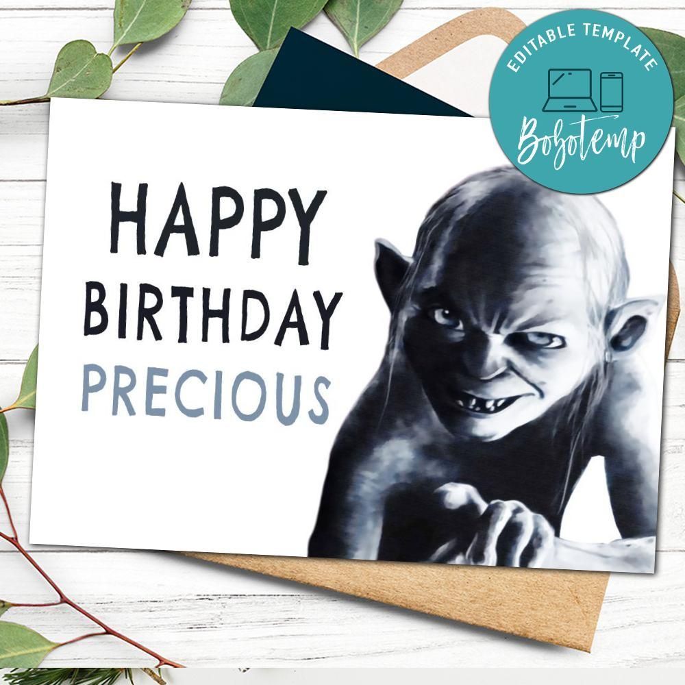 Lord Of The Rings Golem Birthday Card Template To Print At Home for Lord Of The Rings Printable Birthday Cards