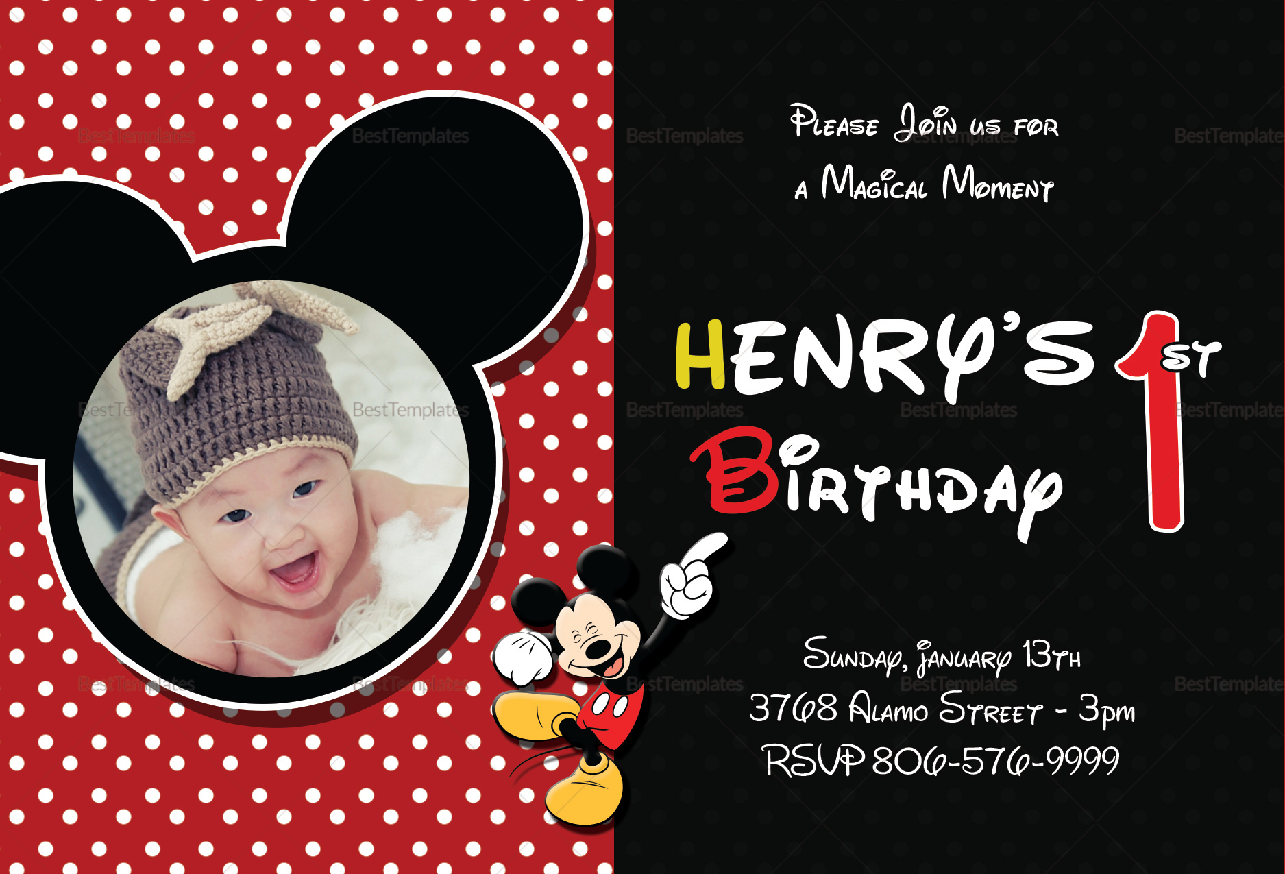 Mickey Mouse Birthday Invitation Card Design Template In Word, Psd with regard to Mickey Mouse Birthday Cards Printable