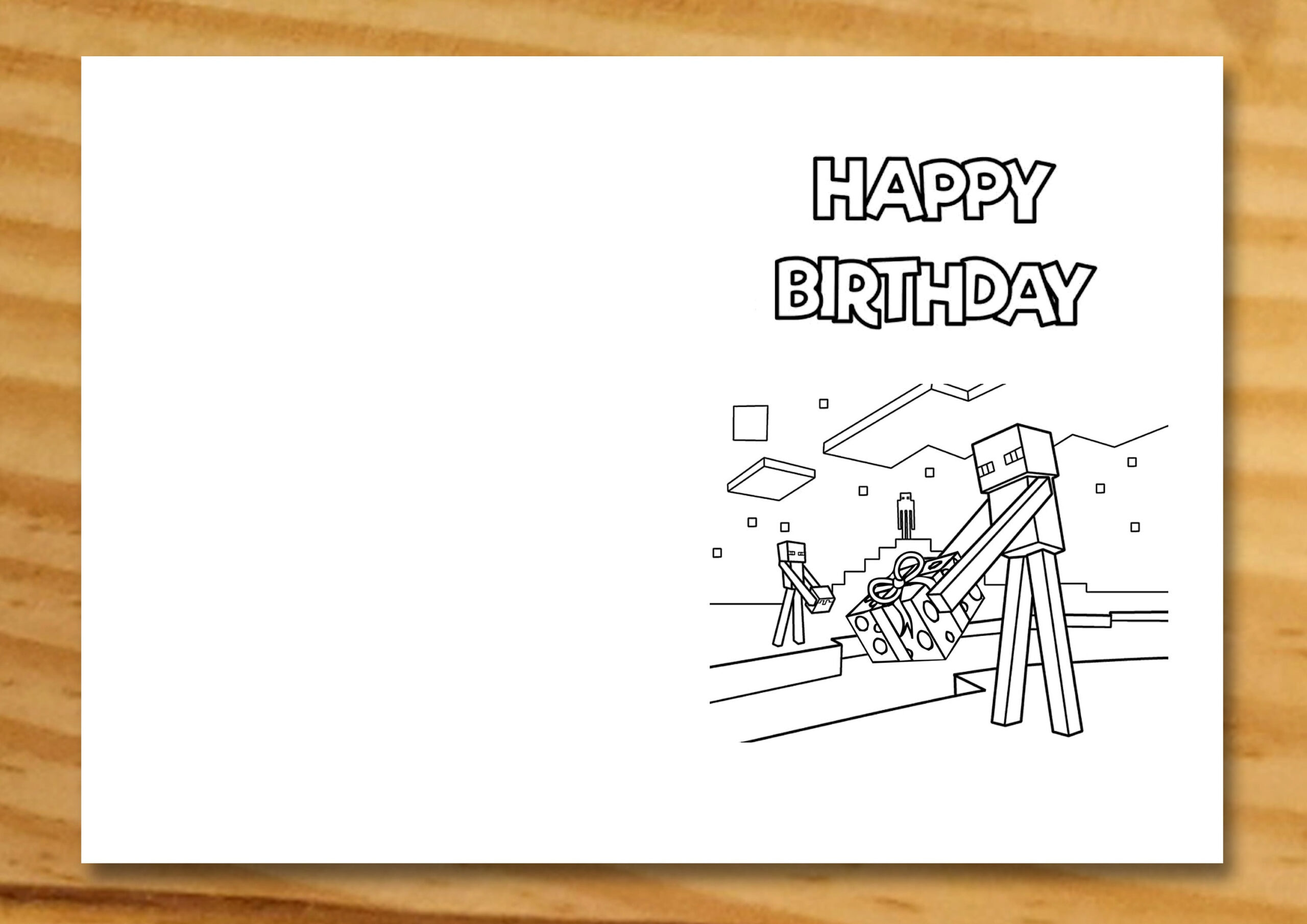 Minecraft Birthday Card - Printable Minecraft Coloring Boy&amp;#039;S Birthday Card  Kid&amp;#039;S Birthday Card - Digital Kids Card - Enderman Coloring Card for Minecraft Birthday Card Printable Free