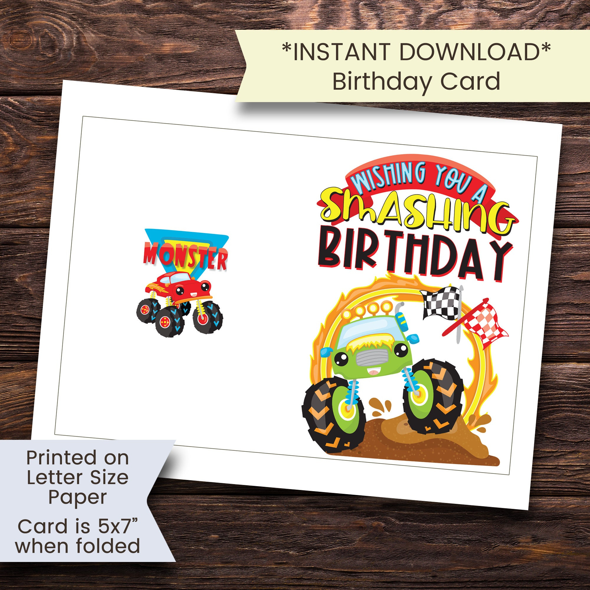 Monster Truck Card, Printable Monster Truck Birthday Card, Monster with regard to Printable Monster Truck Birthday Card