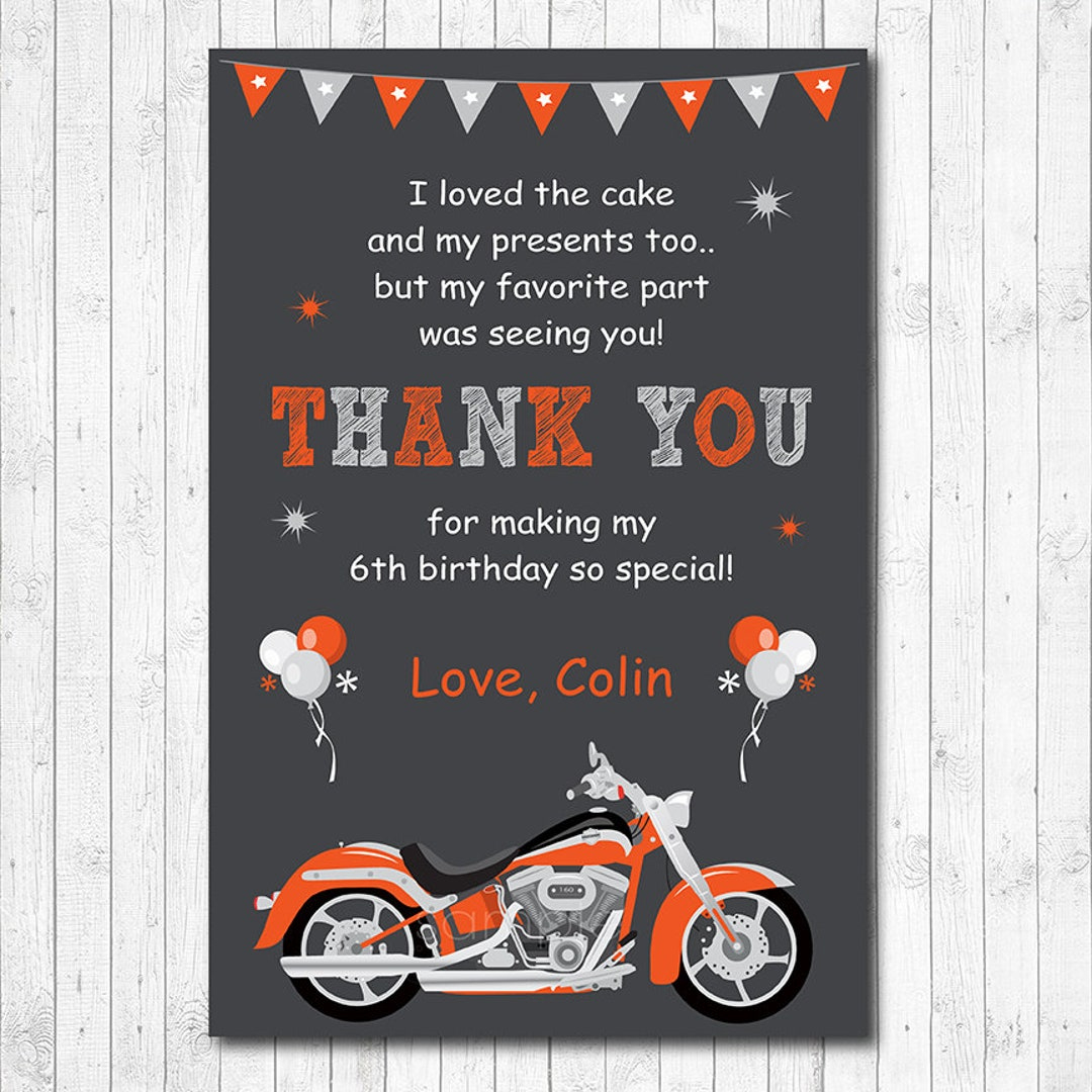 Motorcycle Birthday Thank You Card, Digital Printable File - Etsy inside Harley Davidson Birthday Cards Printable