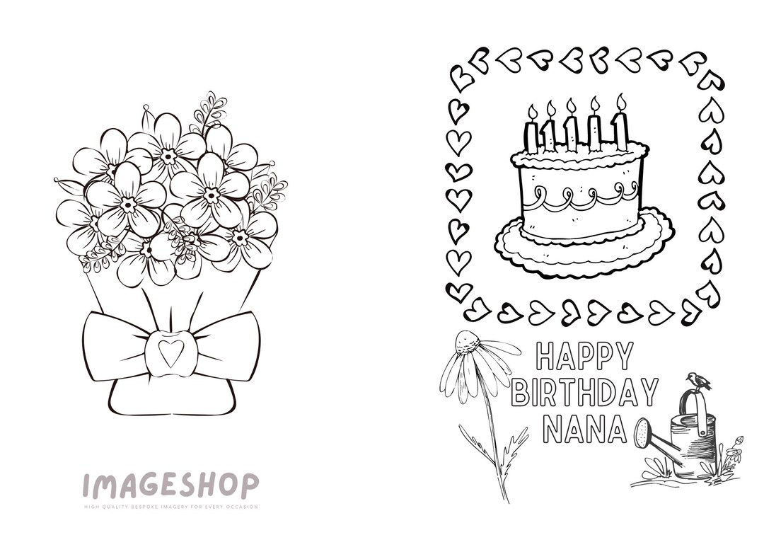 Nana Birthday Card, Happy Birthday, Colour In Card, Instant inside Happy Birthday Nana Card Printable