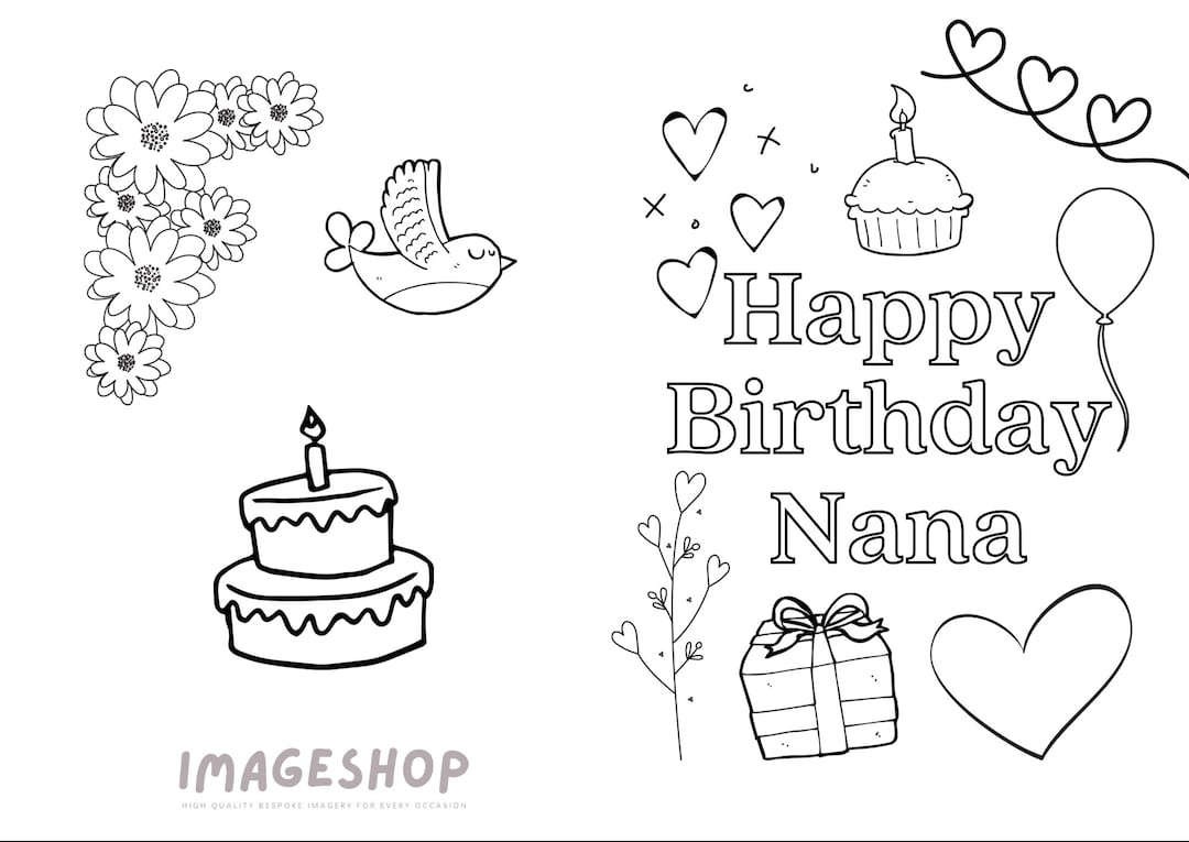 Nana Birthday Card, Happy Birthday, Colour In Card, Instant throughout Nana Birthday Cards Printable Free