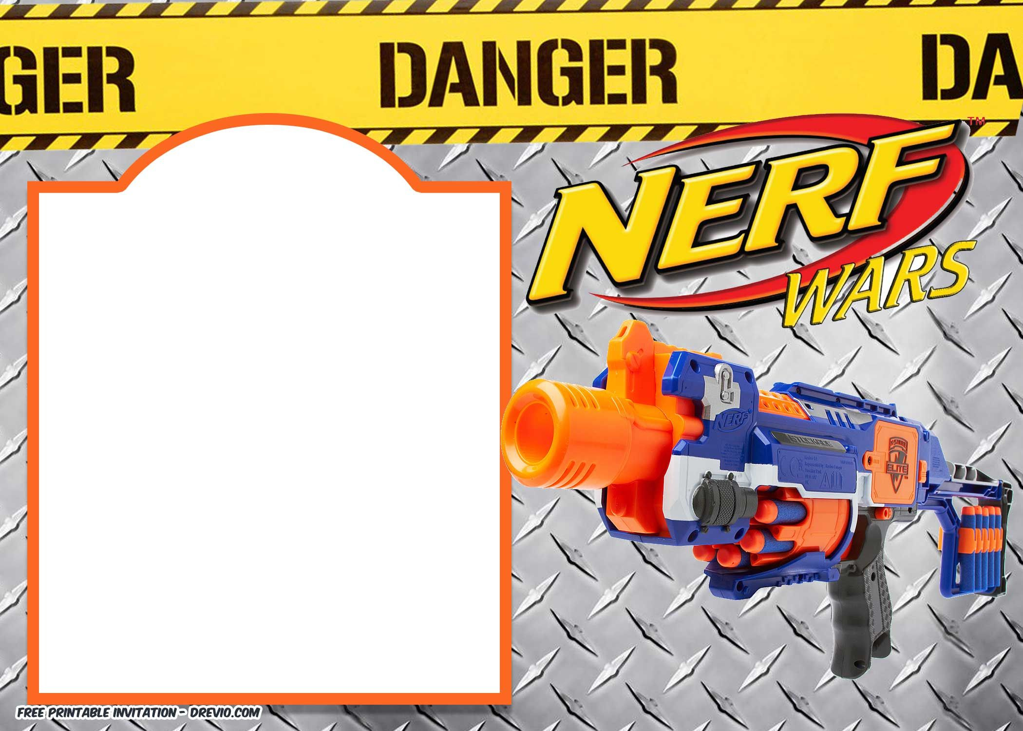 Nerf Gun Party Invitation Templates inside Nerf Birthday Card Printable