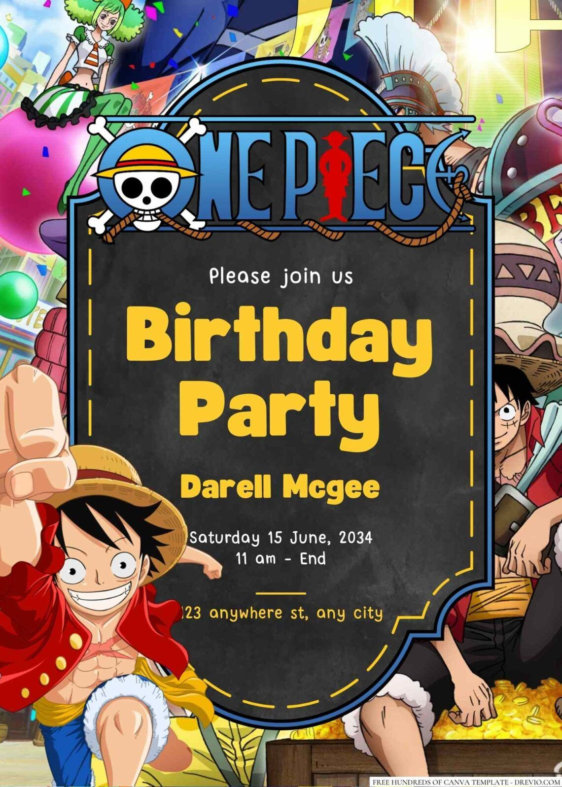 One Piece Birthday Invitation within One Piece Birthday Card Printable