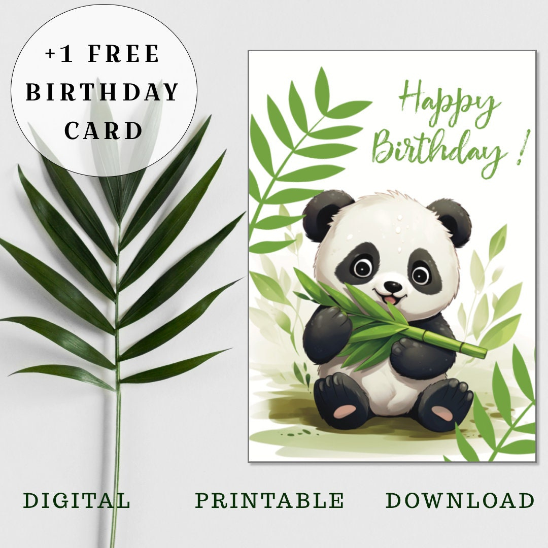 Panda Birthday Card, Happy Birthday Card, Digital Birthday Card within Free Printable Panda Birthday Cards