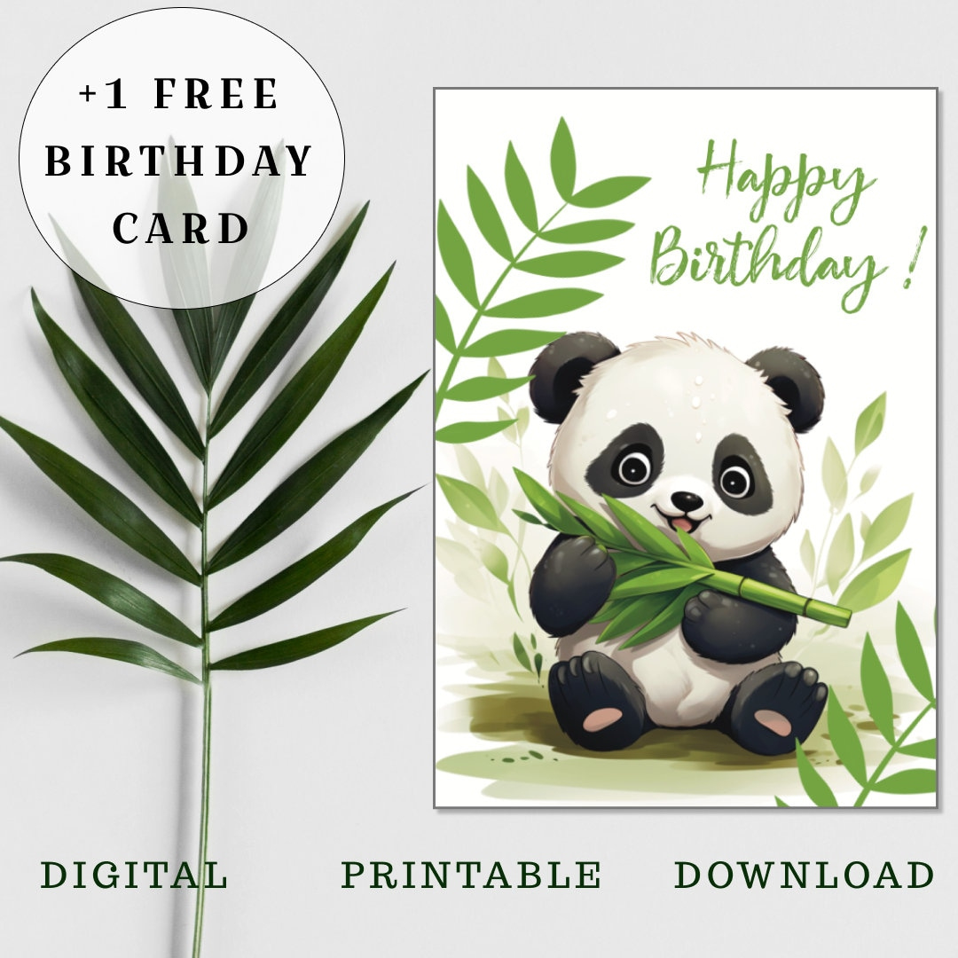 Panda Birthday Card, Happy Birthday Card, Digital Birthday Card within Printable Panda Birthday Card