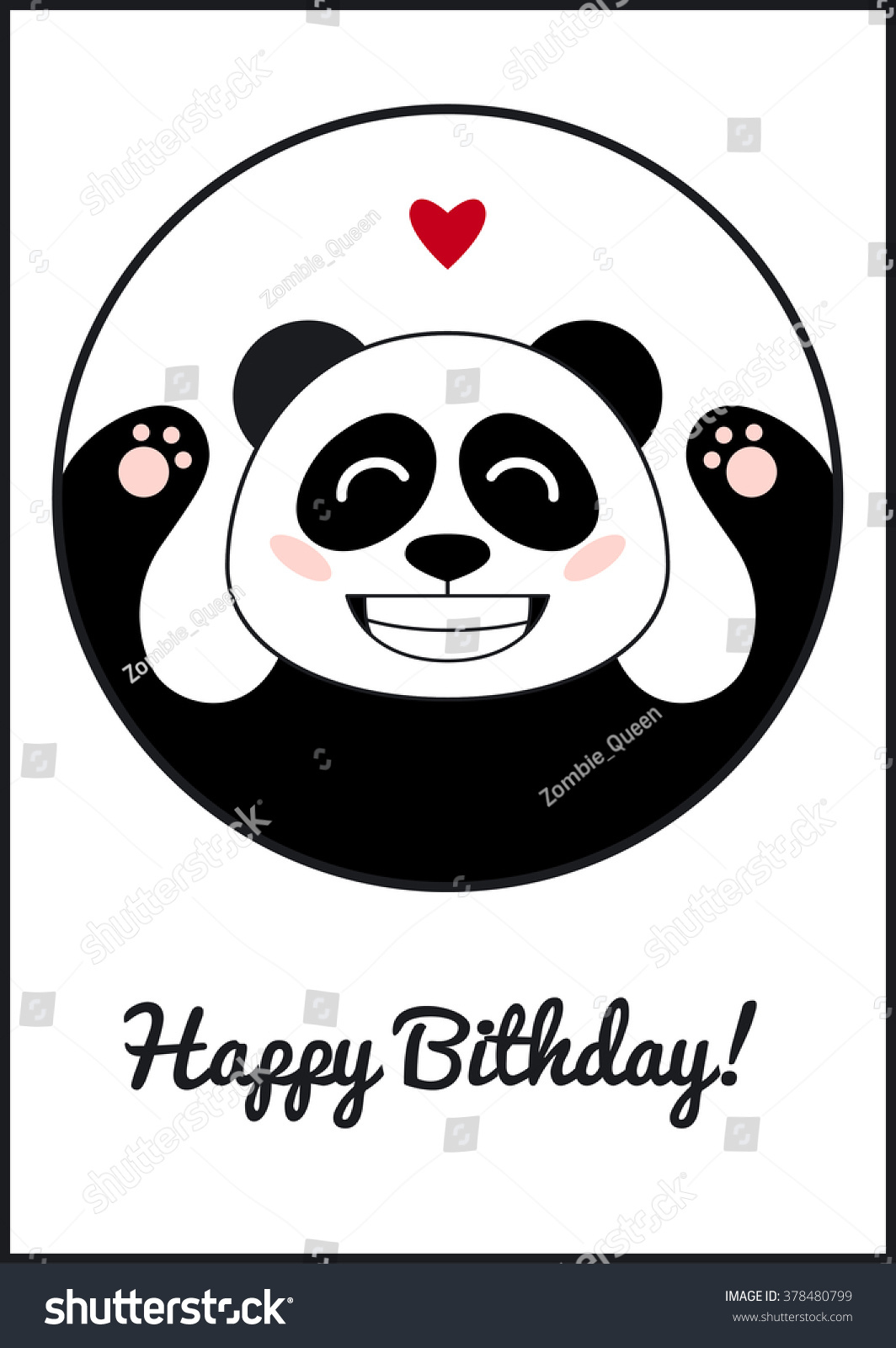 Panda Love Birthday Card Template Cute Stock Vector (Royalty Free intended for Panda Birthday Card Printable