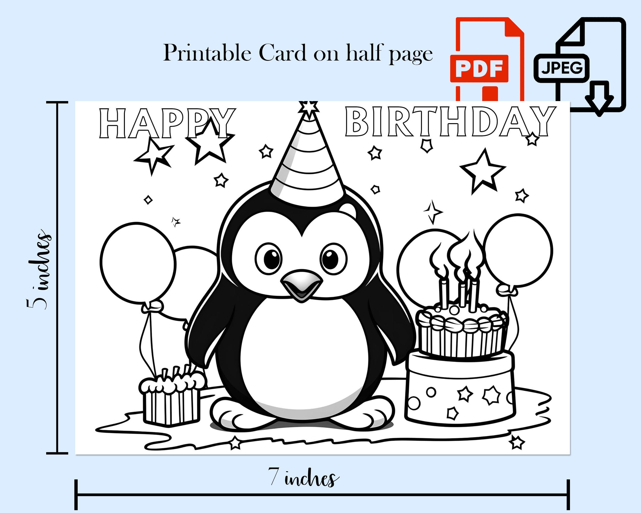 Penguin Happy Birthday Cards Coloring Page Kids Bday Printable intended for Penguin Birthday Card Printable