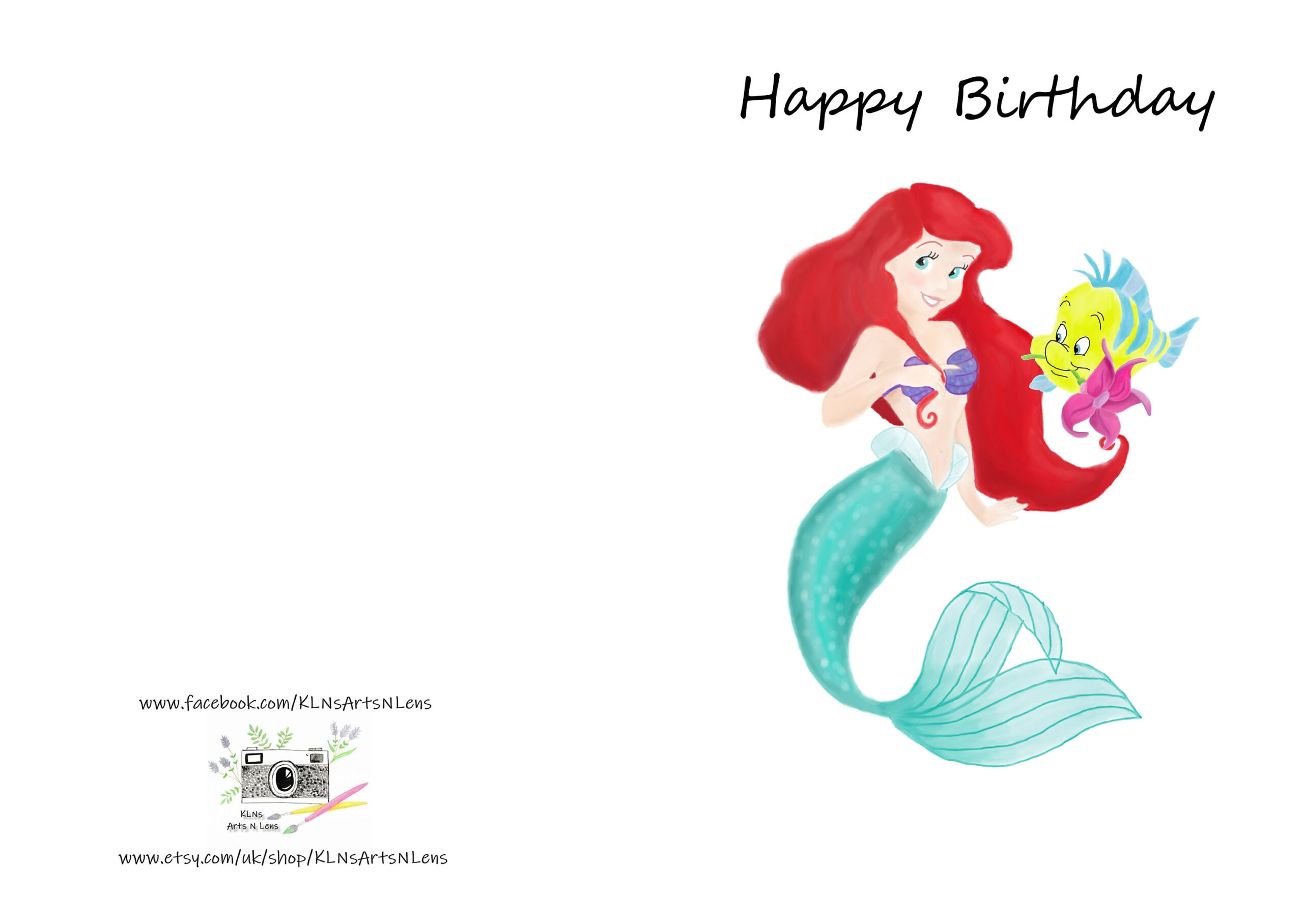 Personalised Little Mermaid A5 Happy Birthday Card Ariel And Flounder throughout Little Mermaid Birthday Card Printable