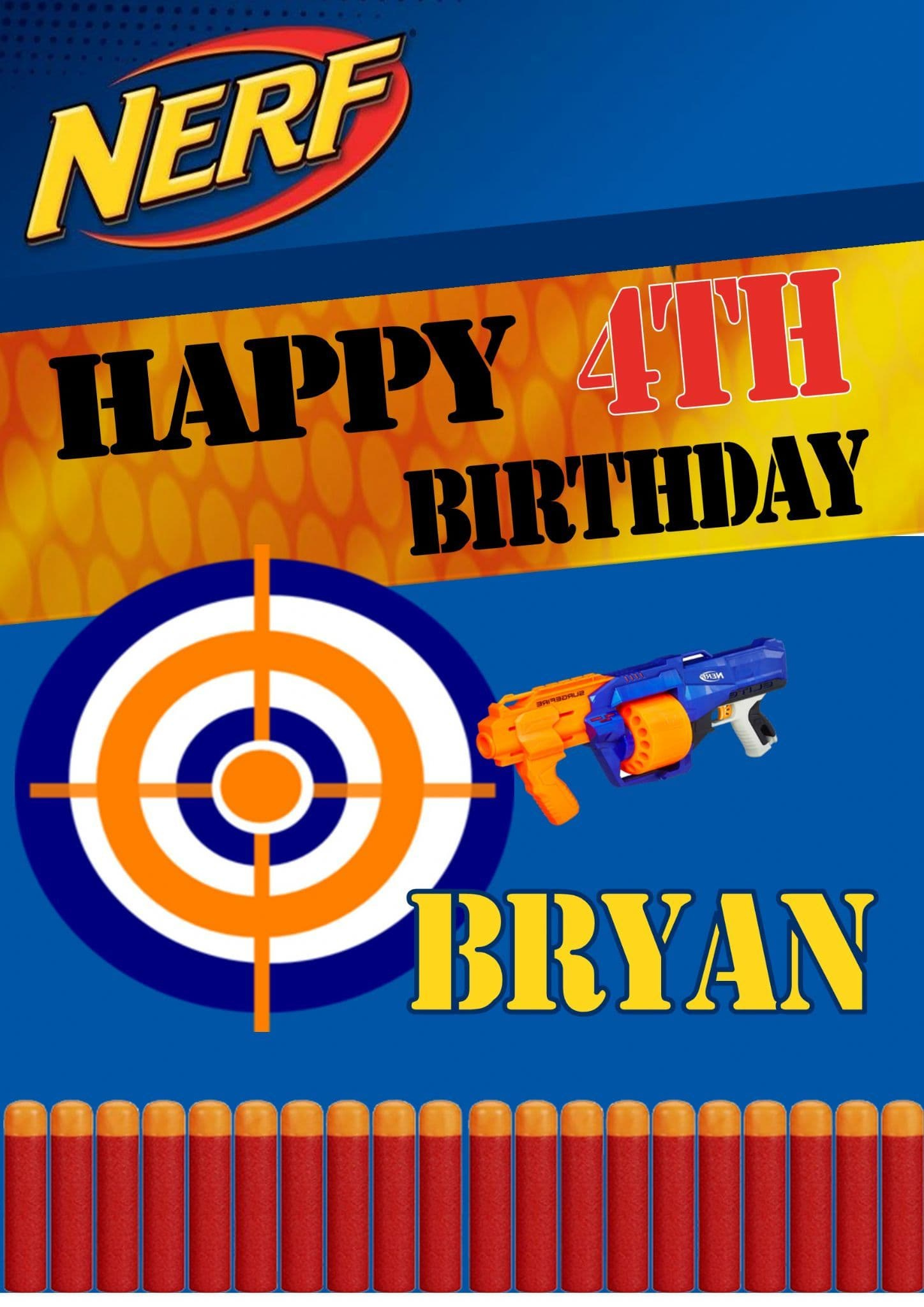 Personalised Nerf Theme Birthday Card regarding Nerf Birthday Card Printable