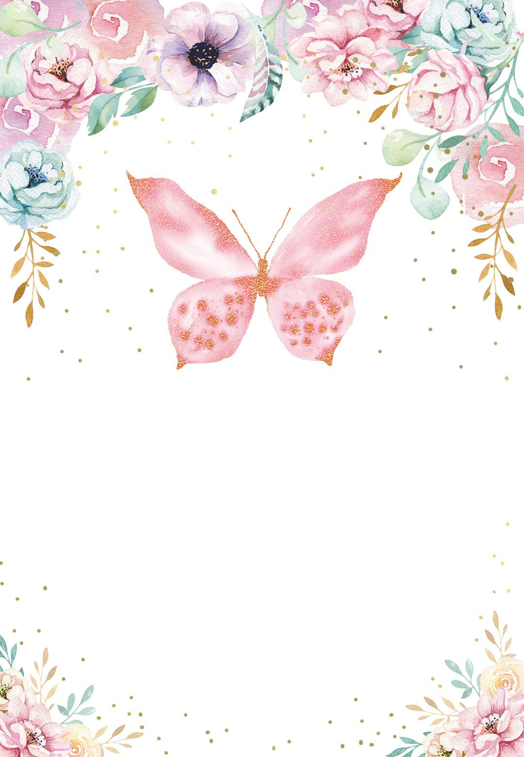 Pink Glitter Butterfly - Birthday Invitation Template (Free within Butterfly Birthday Cards Free Printable