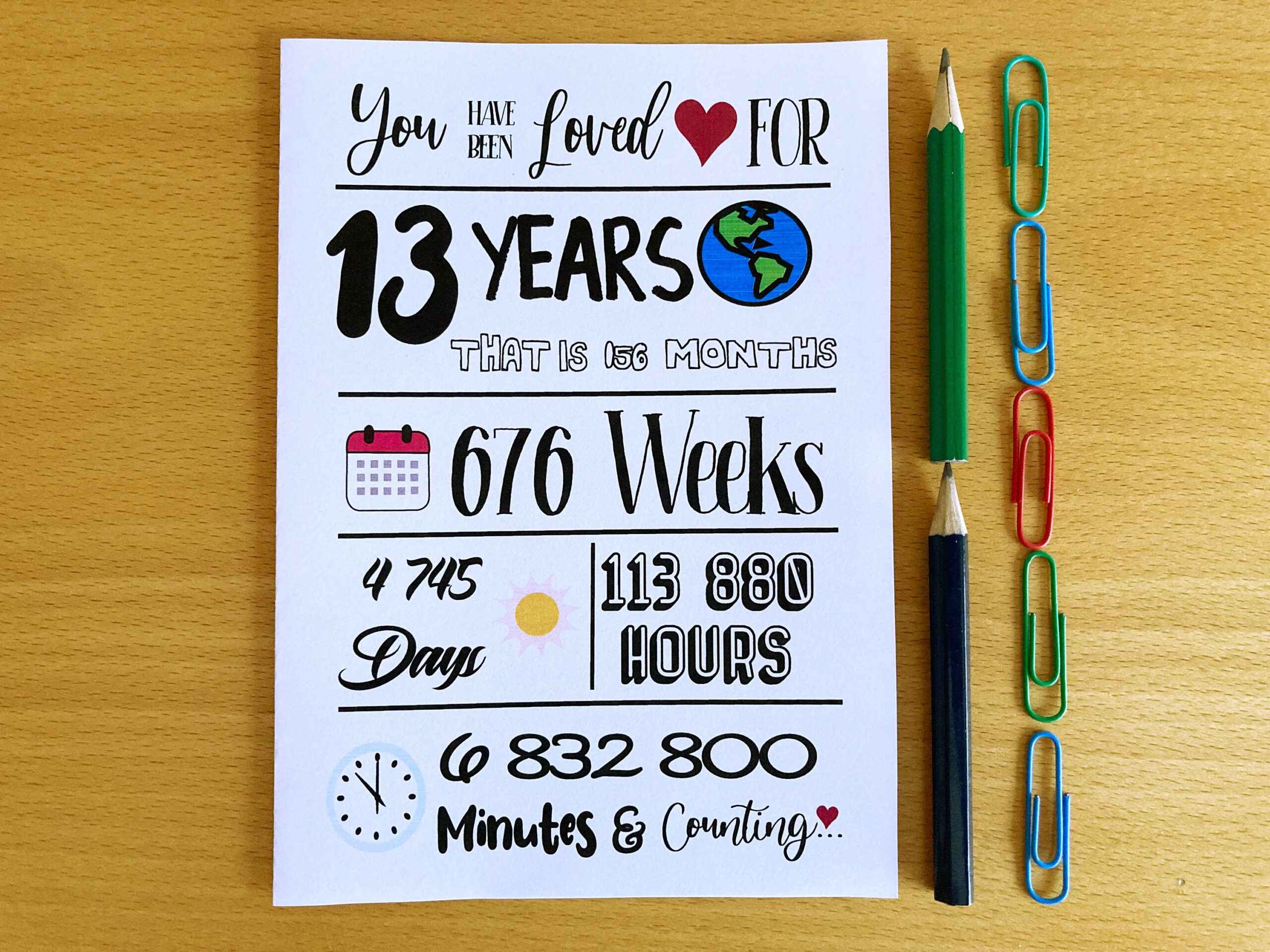 Printable 13Th Birthday Card, Been Loved For 13 Years, 13Th intended for 13Th Birthday Card Printable