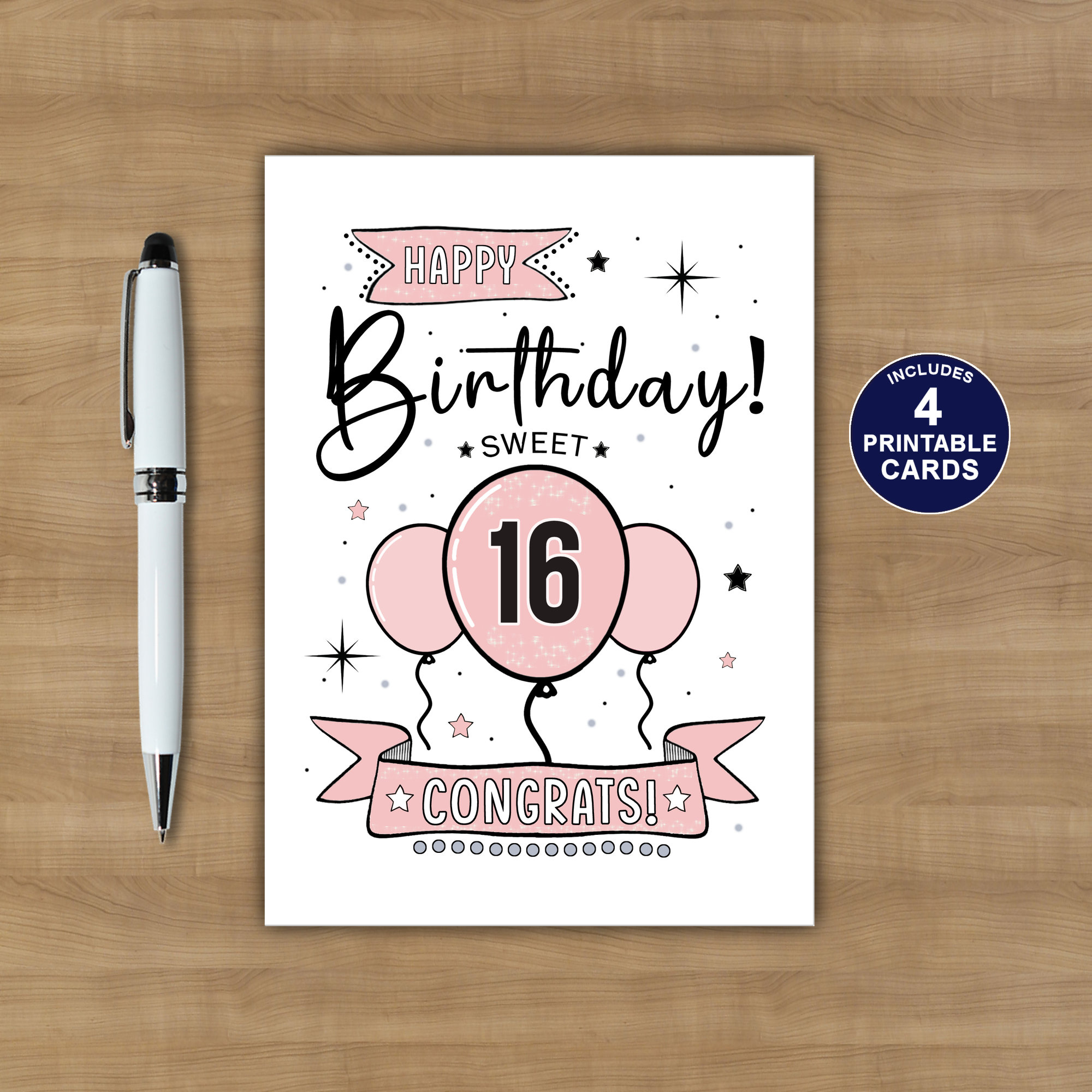 Printable 16Th Birthday Card In Pink Sweet 16 Birthday Card Happy for Happy Sweet 16 Birthday Cards Printable