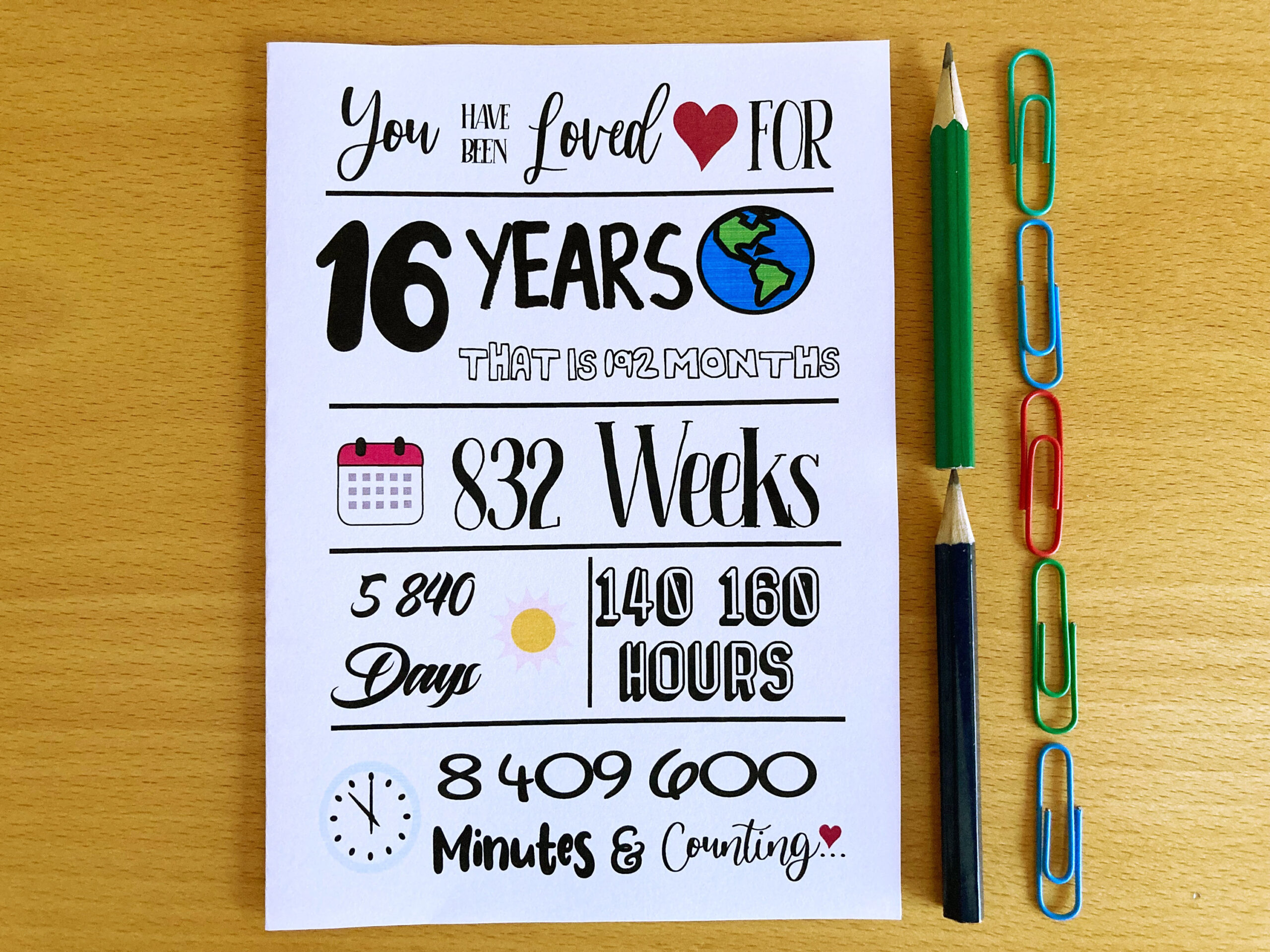 Printable 16Th Birthday Card, Loved For 16 Years, Instant Download intended for Free Printable Sweet 16 Birthday Cards