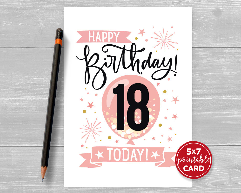 Printable 18Th Birthday Card In Pink Happy Birthday 18 Eighteen pertaining to Happy 18Th Birthday Card Printable