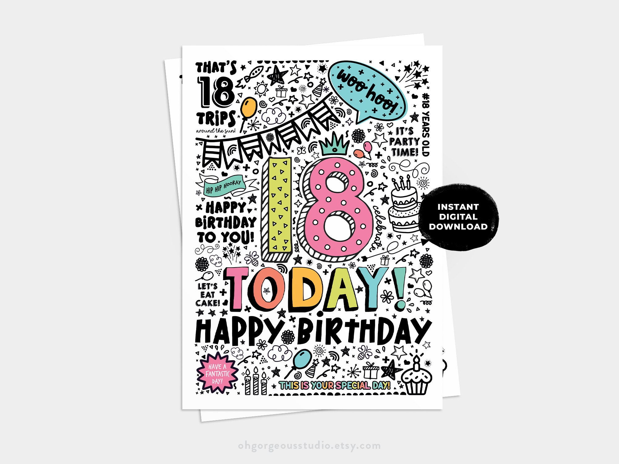 Printable 18Th Birthday Card Instant Download Printable Card For in Free Printable 18th Birthday Cards For Him