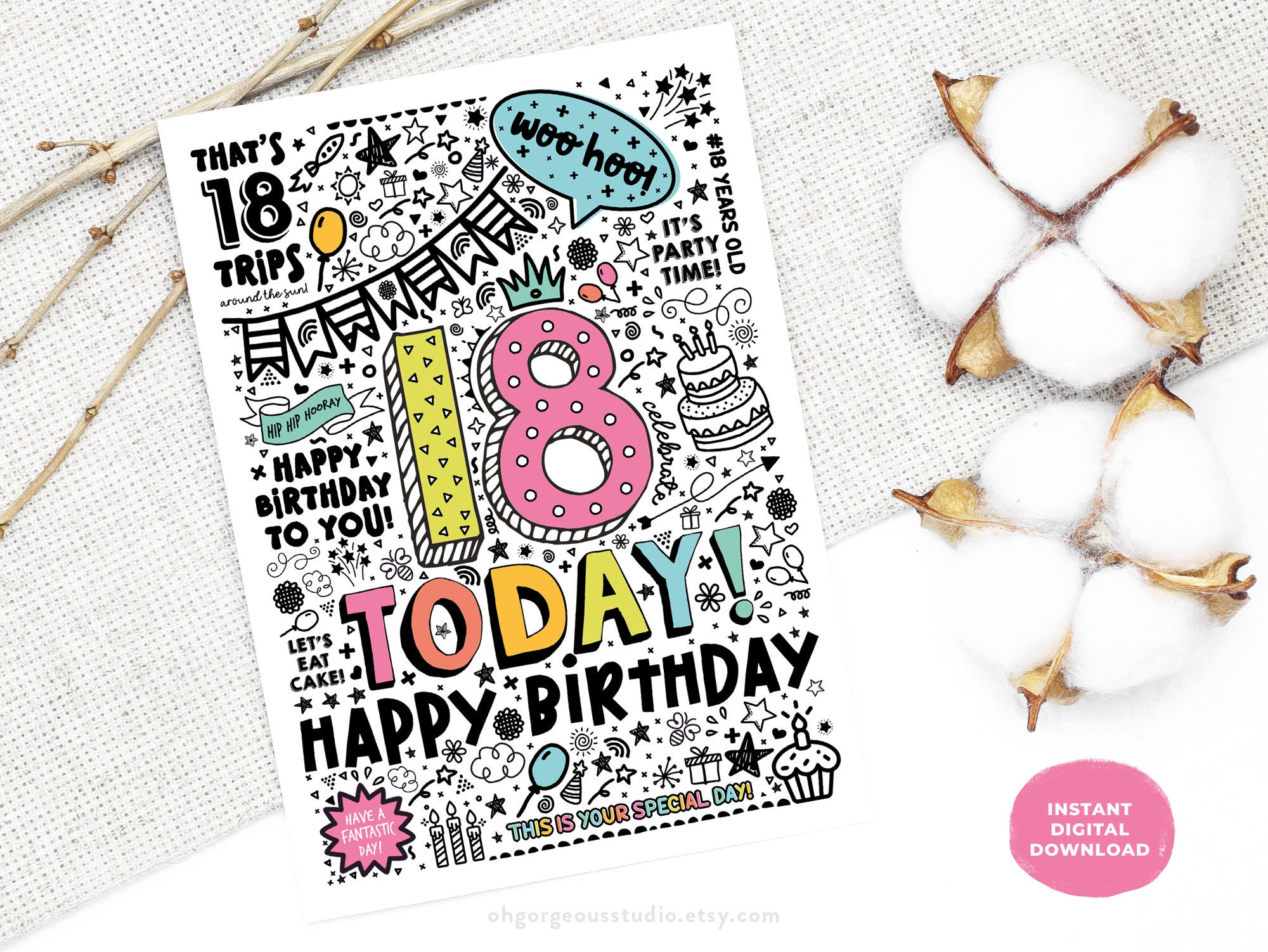 Printable 18Th Birthday Card Instant Download Printable Card For inside 18Th Birthday Cards Printable