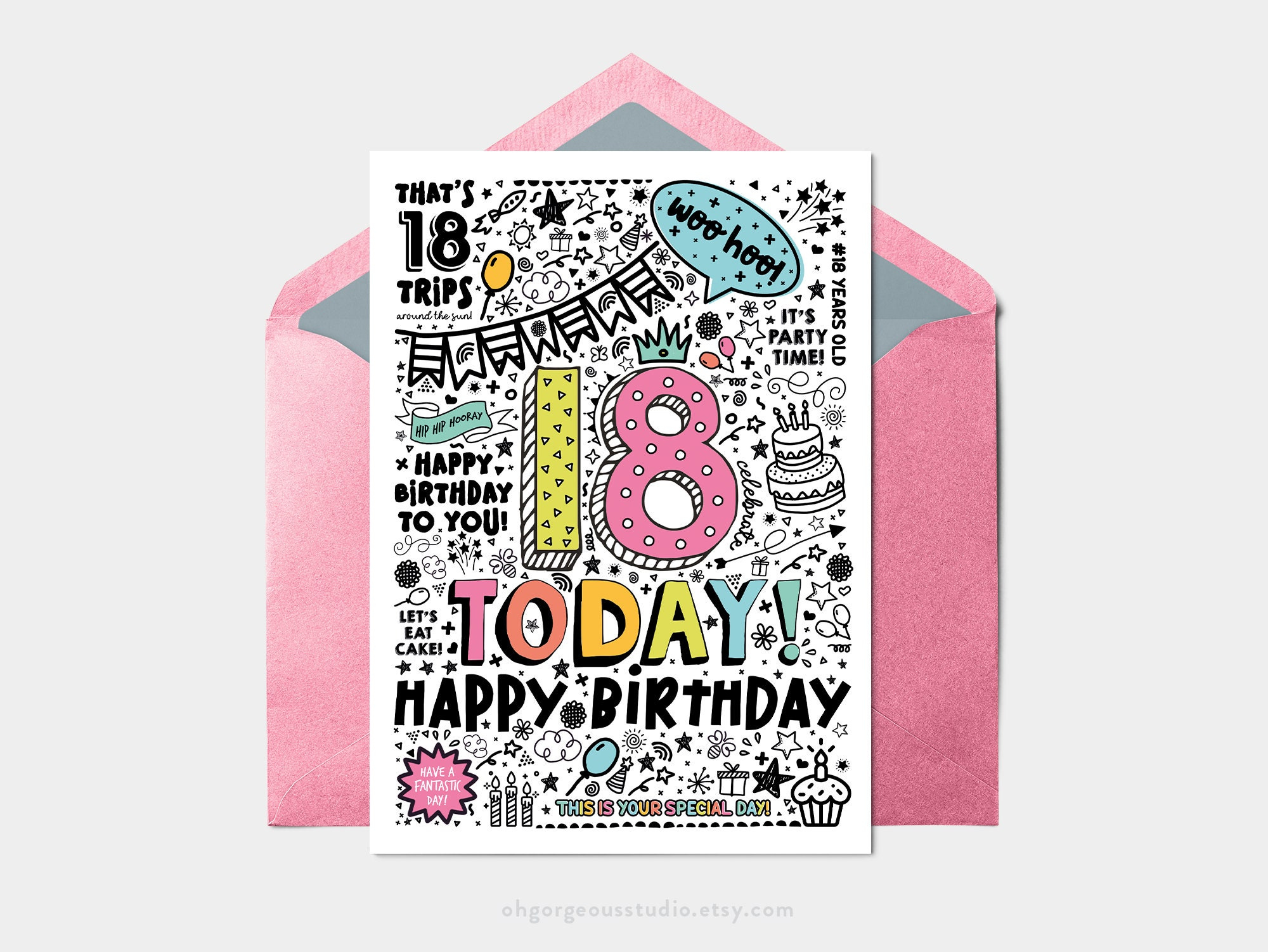 Printable 18Th Birthday Card Instant Download Printable Card For intended for 18Th Birthday Printable Card