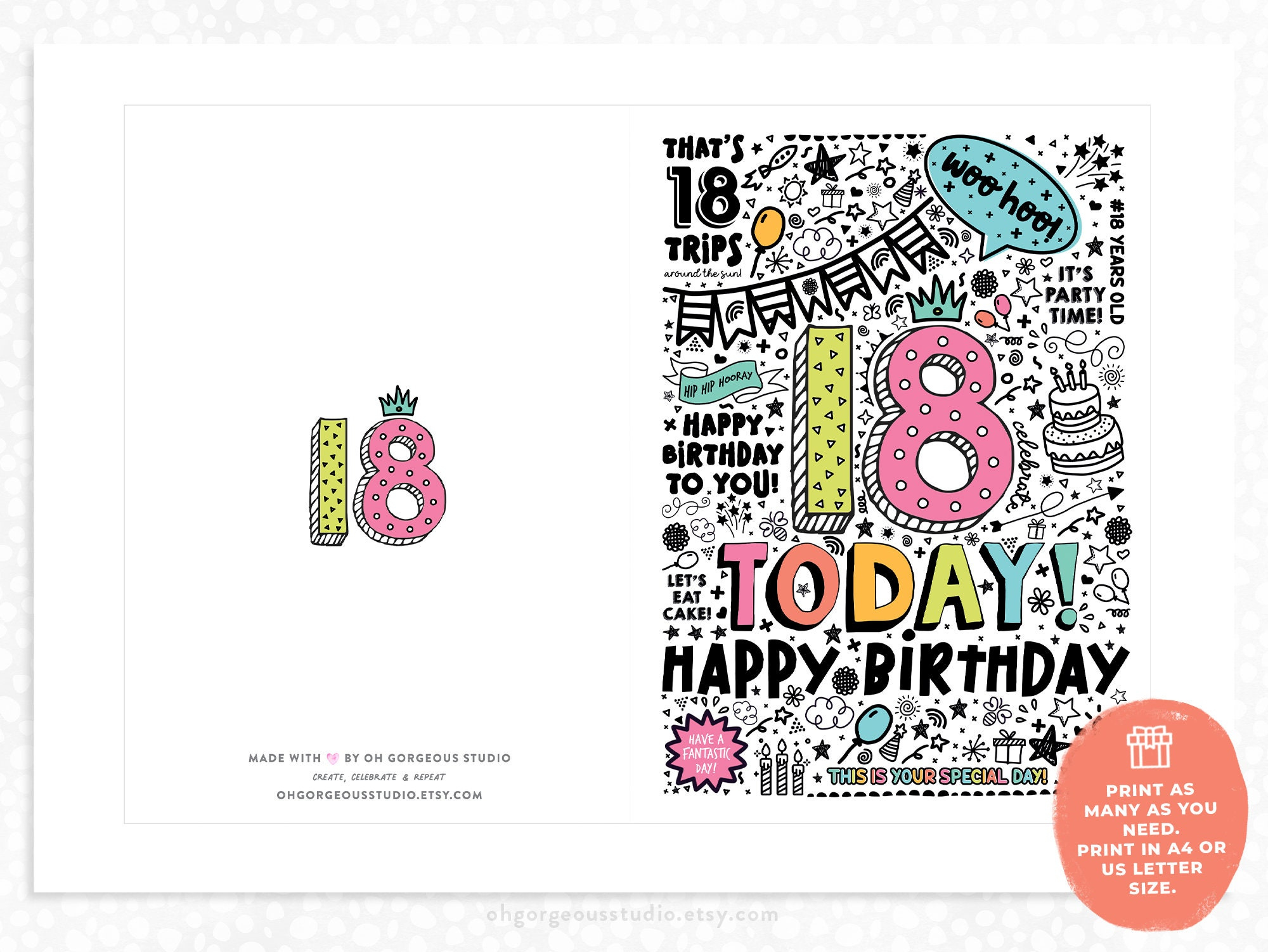 Printable 18Th Birthday Card Instant Download Printable Card For with 18th Birthday Printable Card