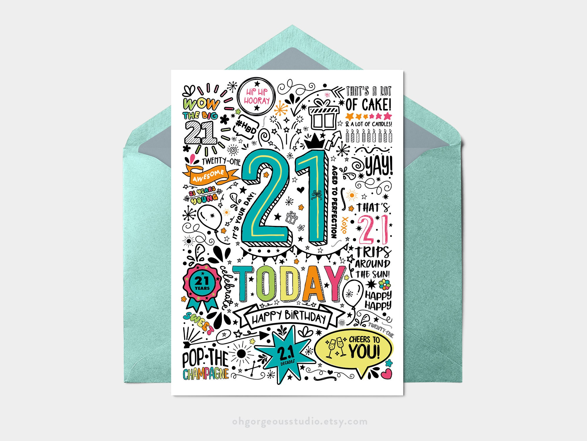 Printable 21St Birthday Card Instant Download Printable Card For for Happy 21St Birthday Cards Printable