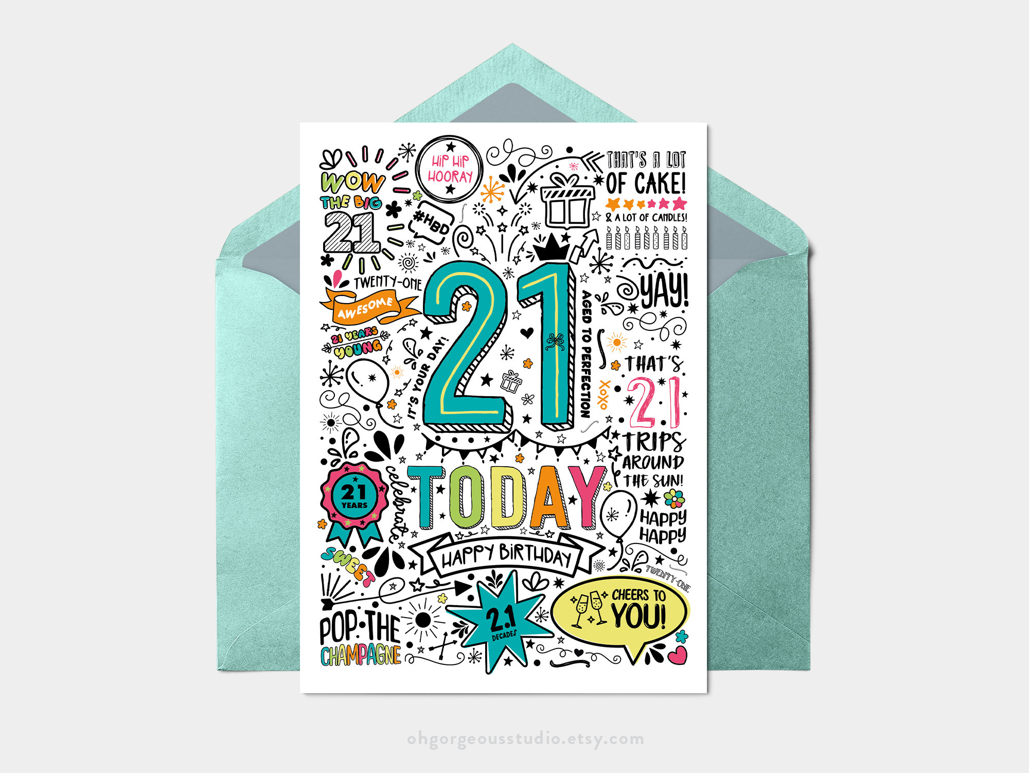 Printable 21St Birthday Card Instant Download Printable Card For inside Happy 21St Birthday Card Printable