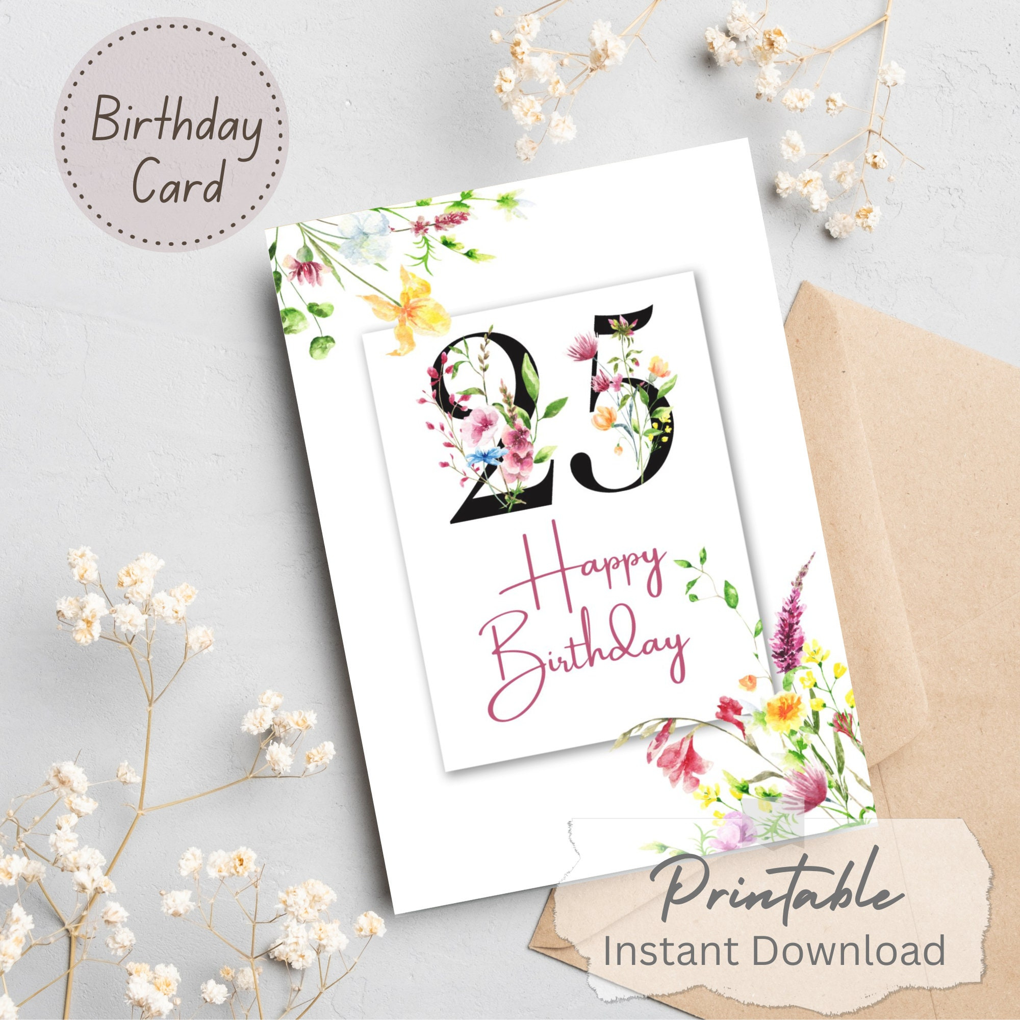 Printable 25Th Happy Birthday Card Instant Download Blank Interior regarding 25th Birthday Card Printable