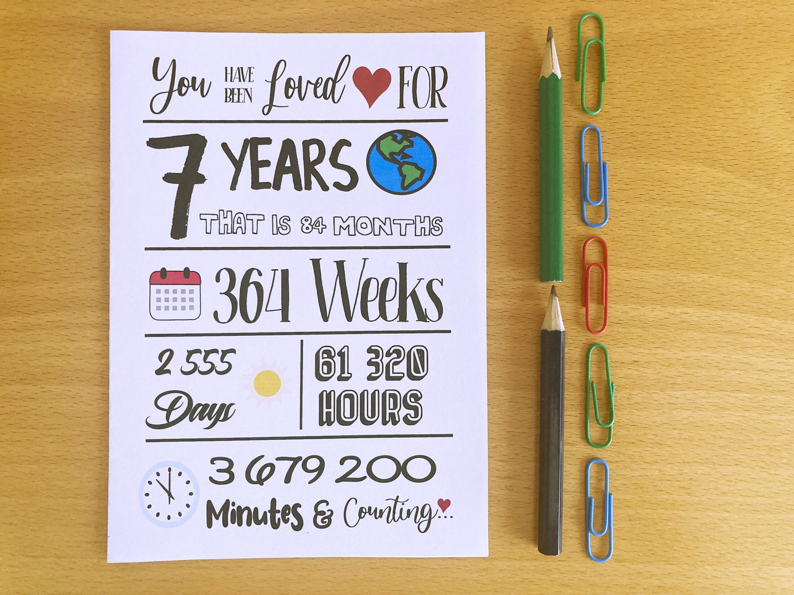 Printable 7Th Birthday Card, Loved For 7 Years, 7Th Birthday pertaining to Printable 7th Birthday Card