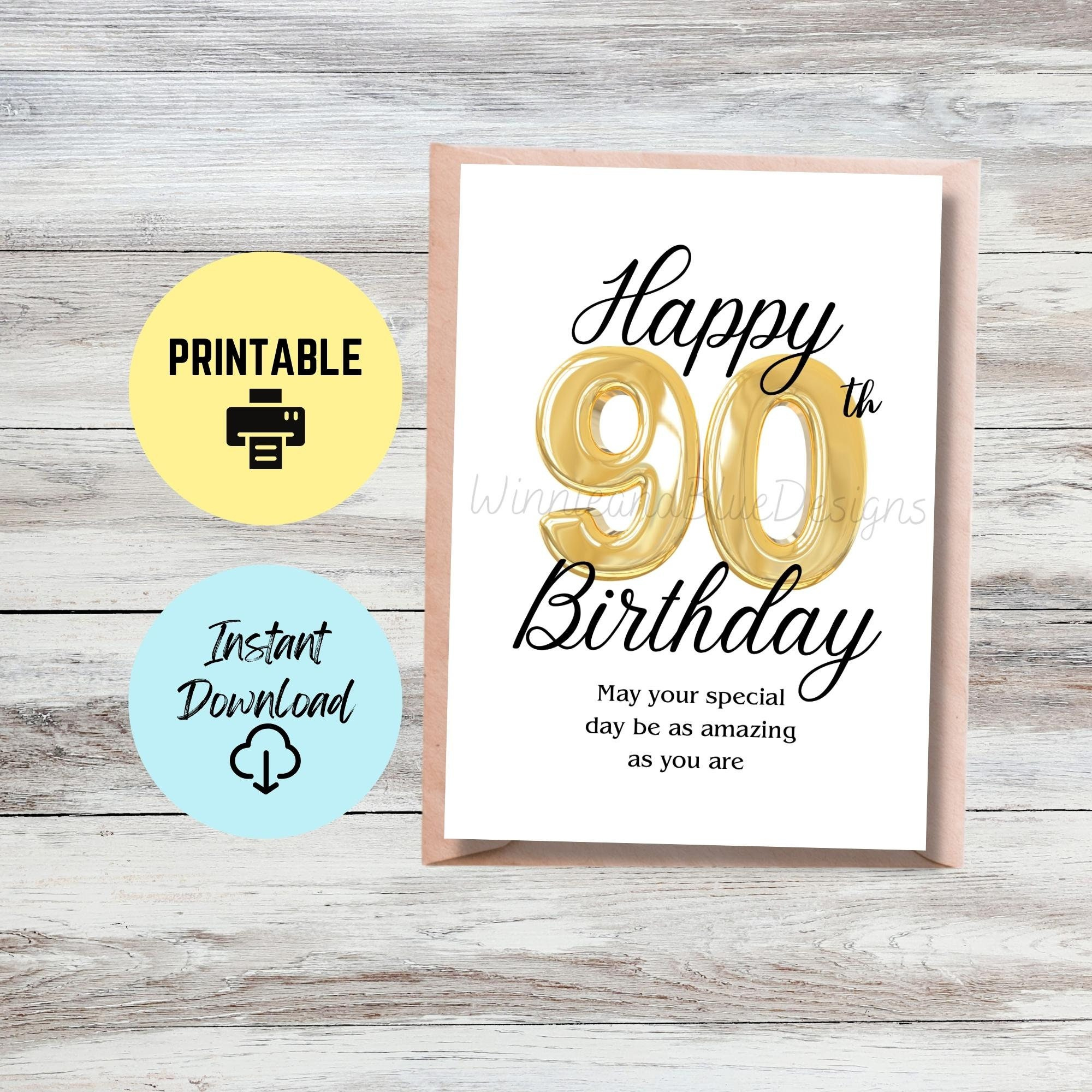 Printable 90Th Birthday Card, Happy 90Th Birthday Card, Milestone in 90th Birthday Card Printable