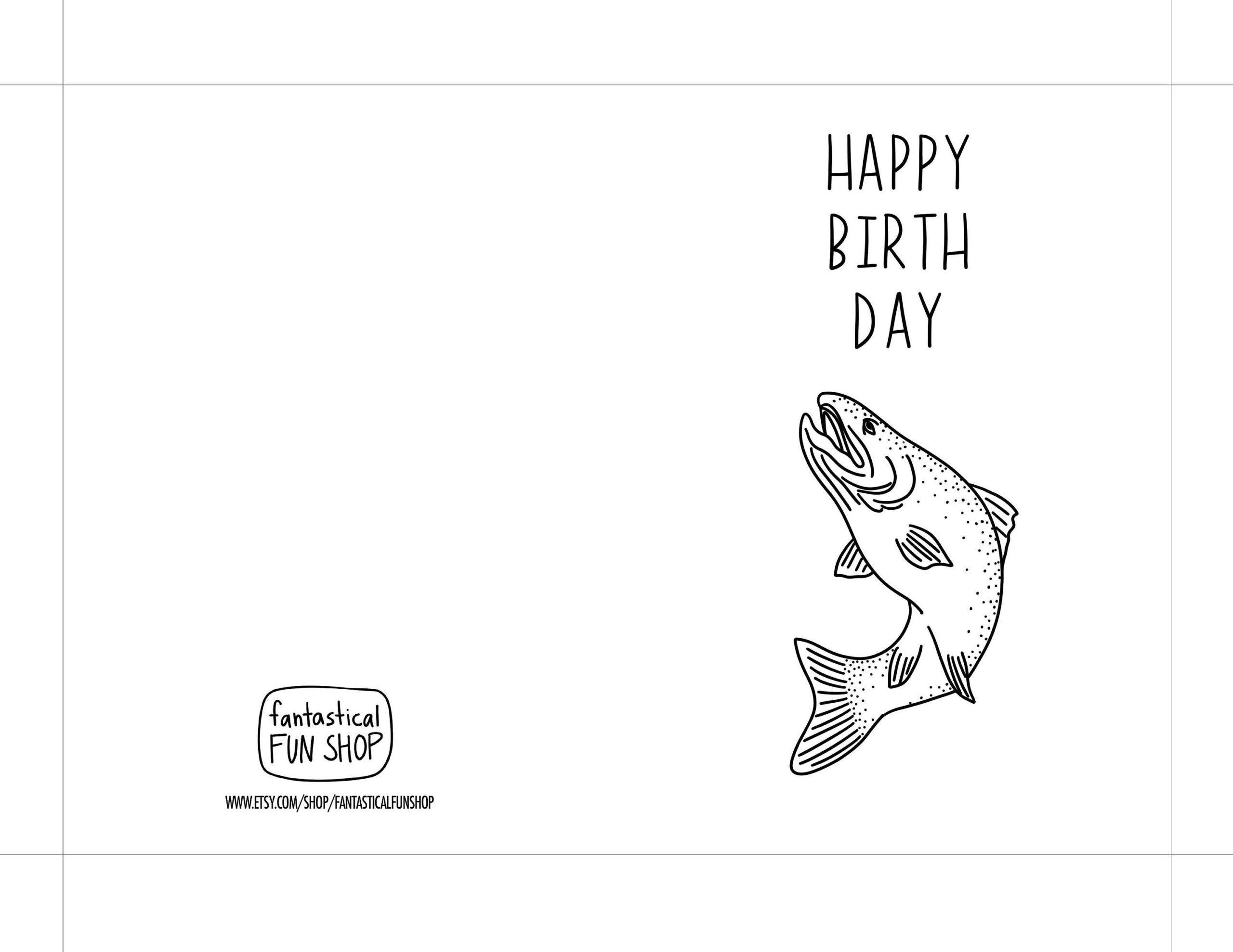 Printable Birthday Card Fish, Colorable Card, Fishing Card, Black inside Printable Fishing Birthday Cards