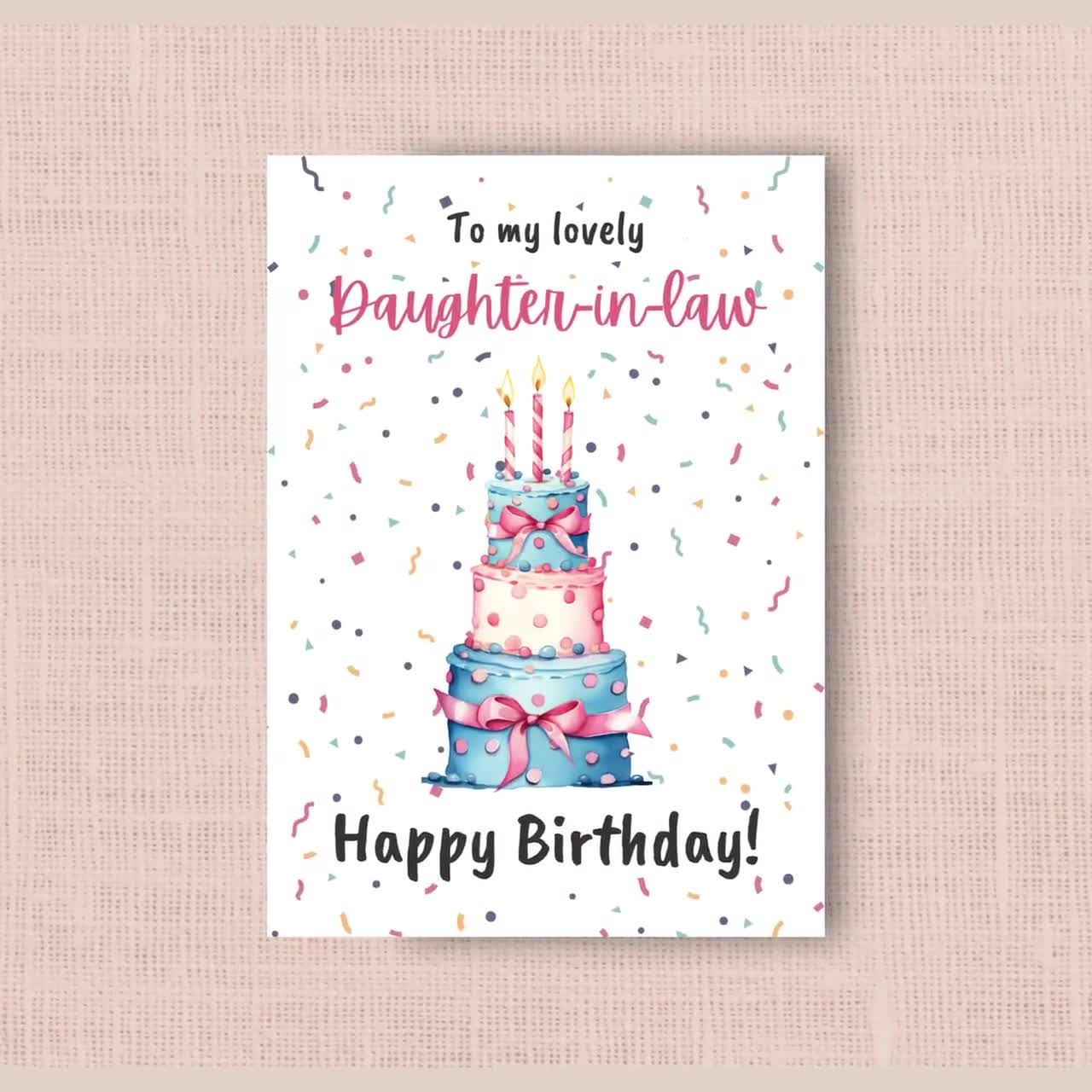 Printable Birthday Card For Daughter-In-Law, Instant Digital Download Print At Home Card, Happy Birthday From Mother-In-Law, Watercolor Cake for Printable Birthday Cards Daughter