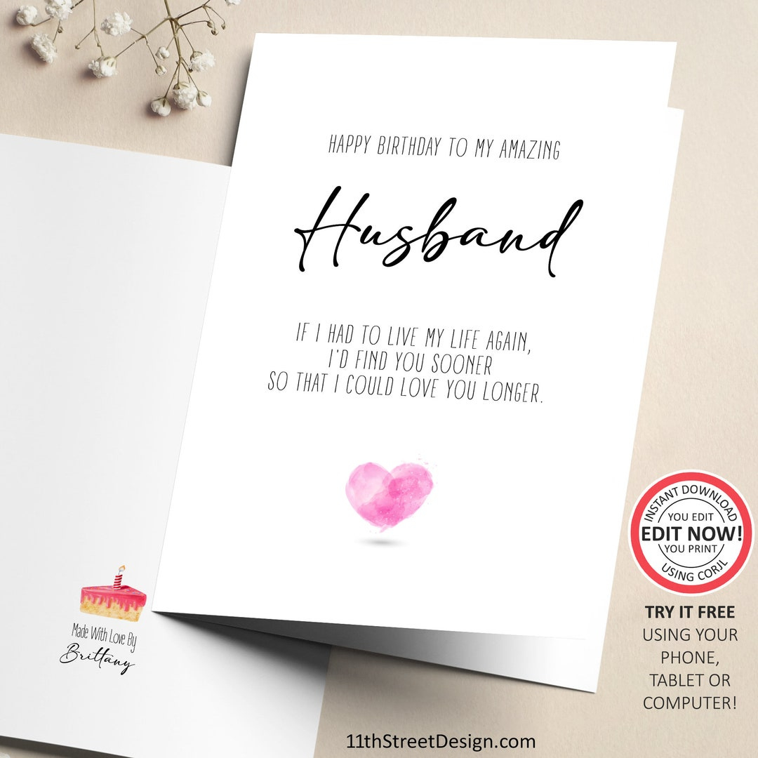 Printable Birthday Card For Husband, Digital Download, You Edit regarding Printable Happy Birthday Card For Husband