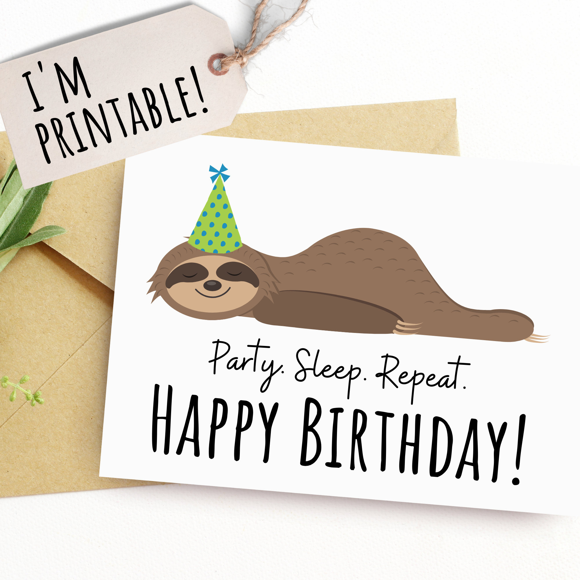 Printable Birthday Card For Kids Gift For Tweens Happy Birthday intended for Printable Sloth Birthday Card