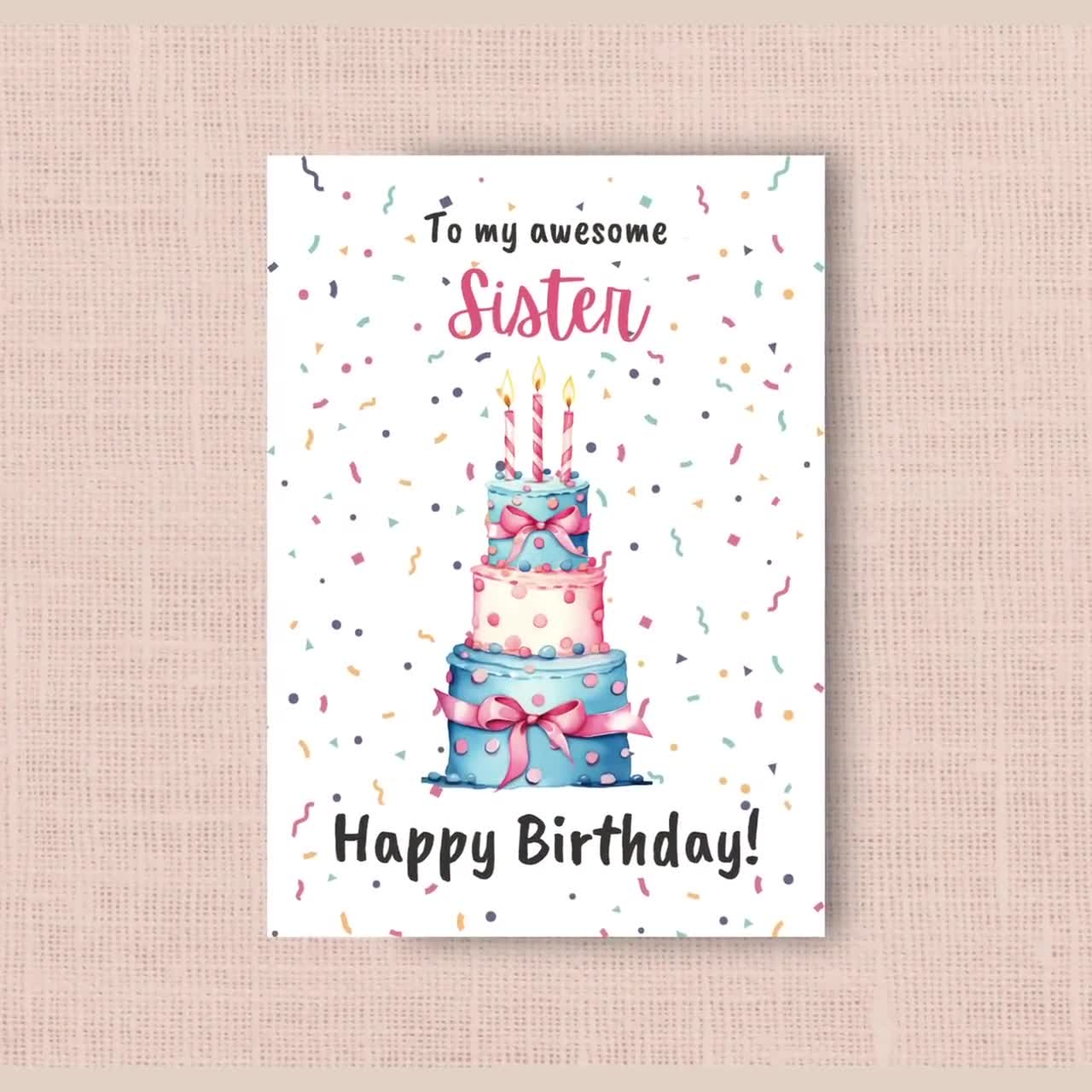 Printable Birthday Card For Sister, Instant Digital Download Print throughout Happy Birthday Sister Printable Cards