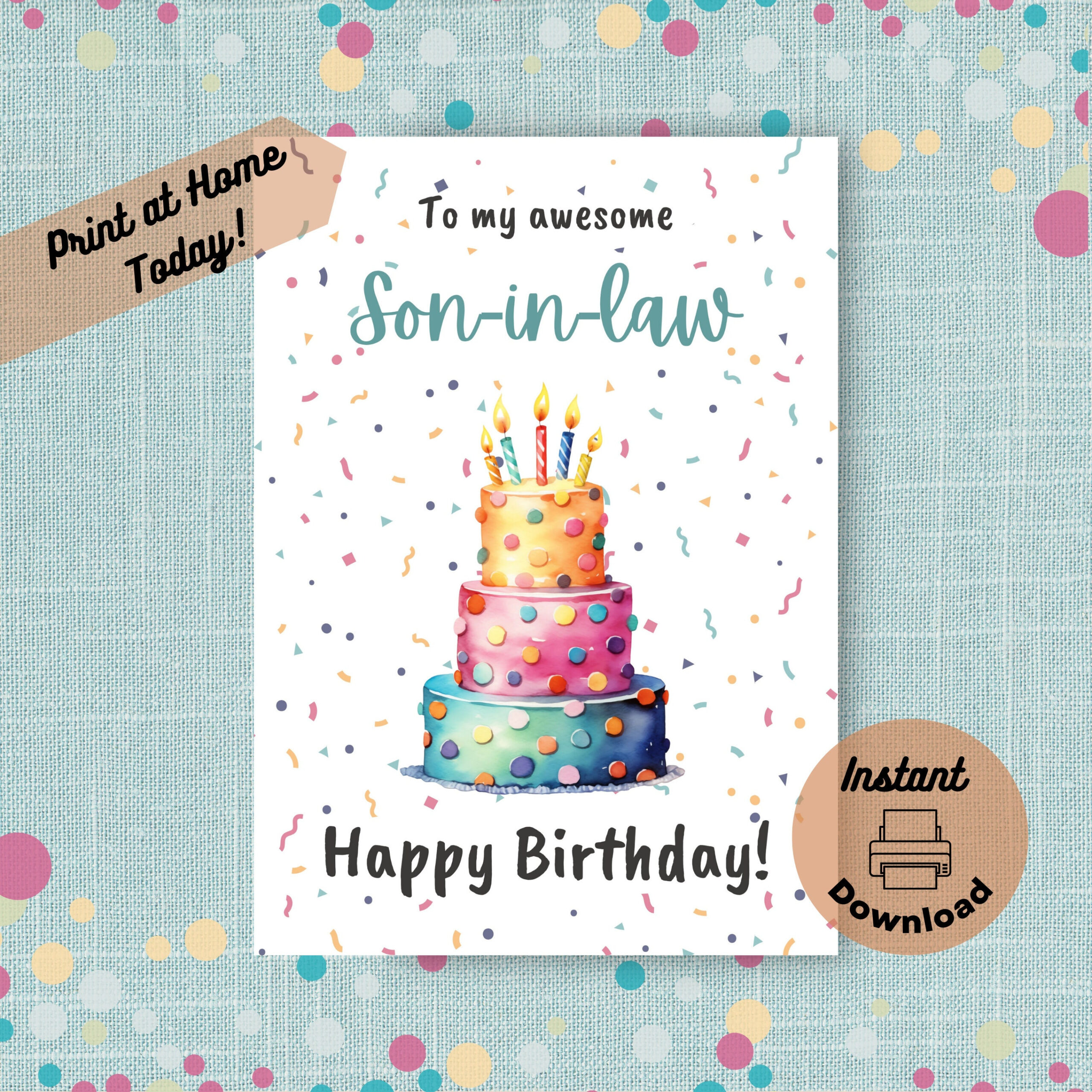 Printable Birthday Card For Son-In-Law, Instant Digital Download within Printable Birthday Cards For Son In Law